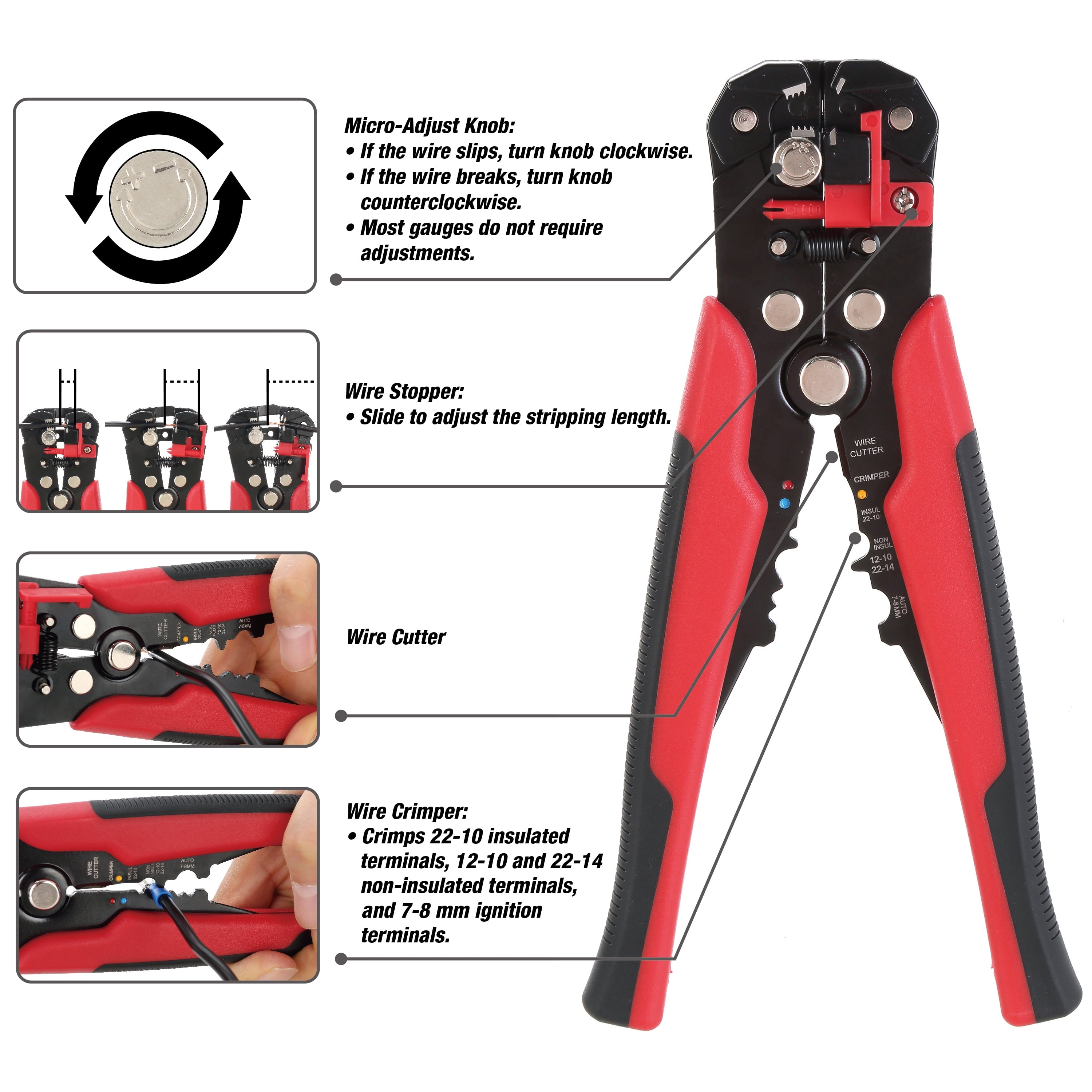 Hyper Tough 8 Self-Adjusting Wire Stripper 8TD0016D, New, 0.75 lb