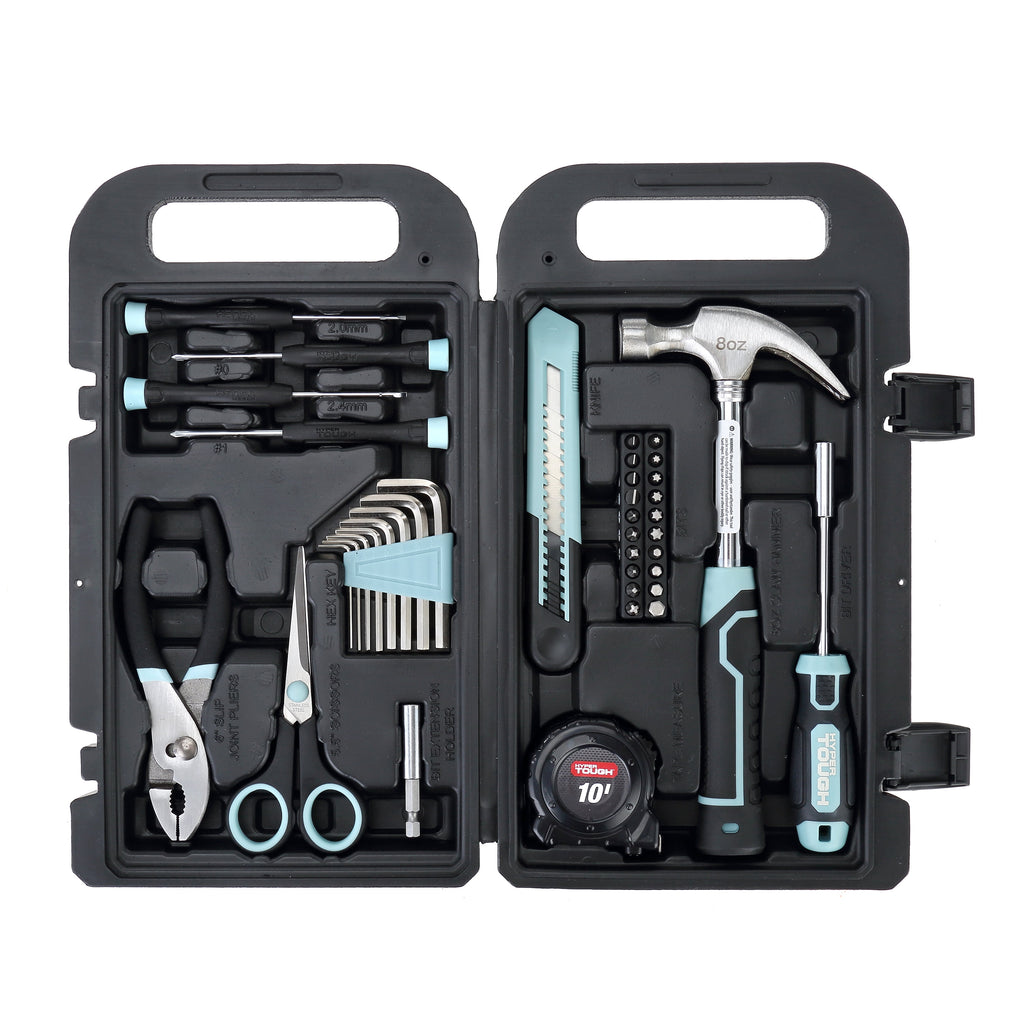 Hyper Tough 40-Piece Seafoam Household Tool Kit for Basic Repairs and DIY Projects