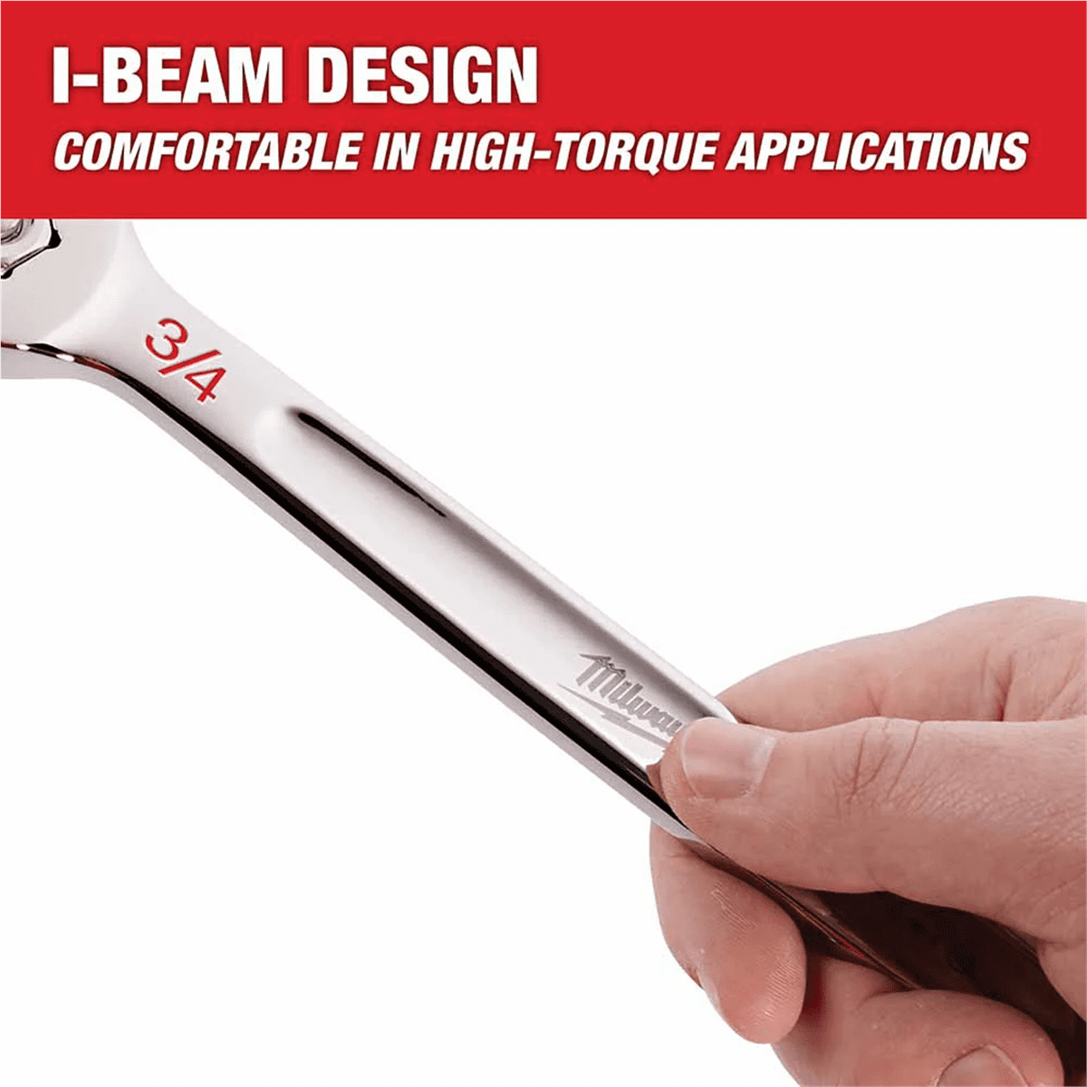 Milwaukee Tool 9/16 SAE Combination Wrench, 12-Point, Steel, Chrome, Ergonomic, I-Beam Handle