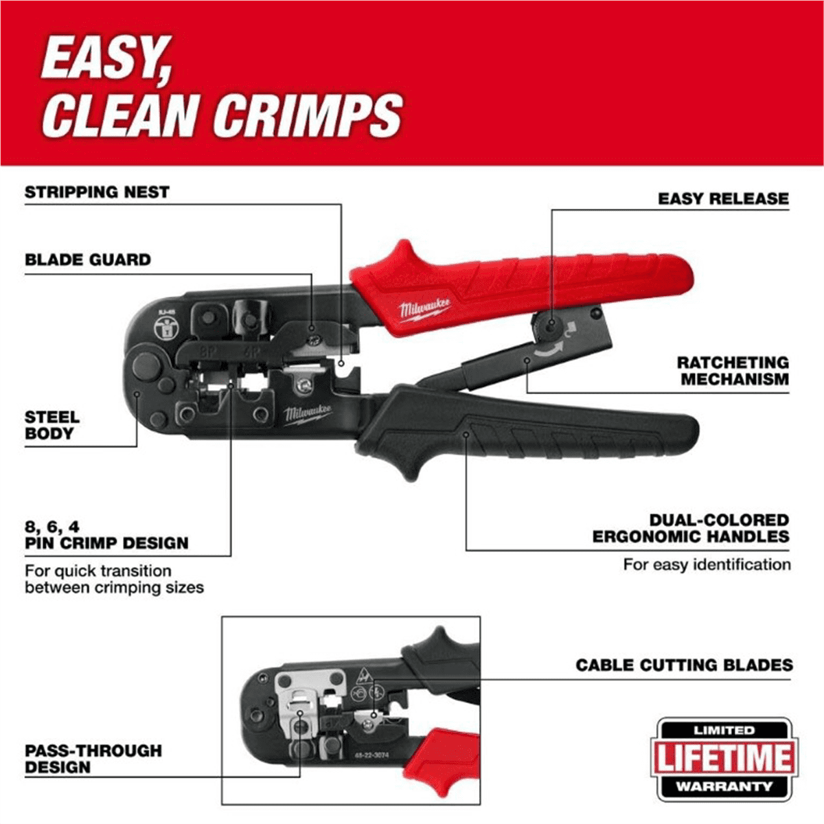 Milwaukee Tool Ratcheting Pass-Through Crimper & Stripper
