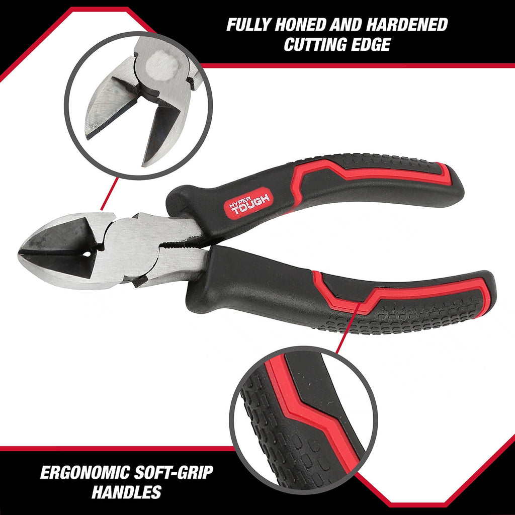 Hyper Tough 6-Inch Diagonal Cutting Pliers with Ergonomic Soft Grip Handles