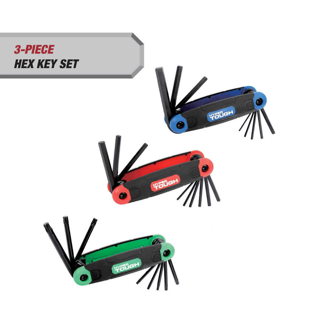 Hyper Tough 3-Pack Folding Hex Key Set with SAE Metric and Star