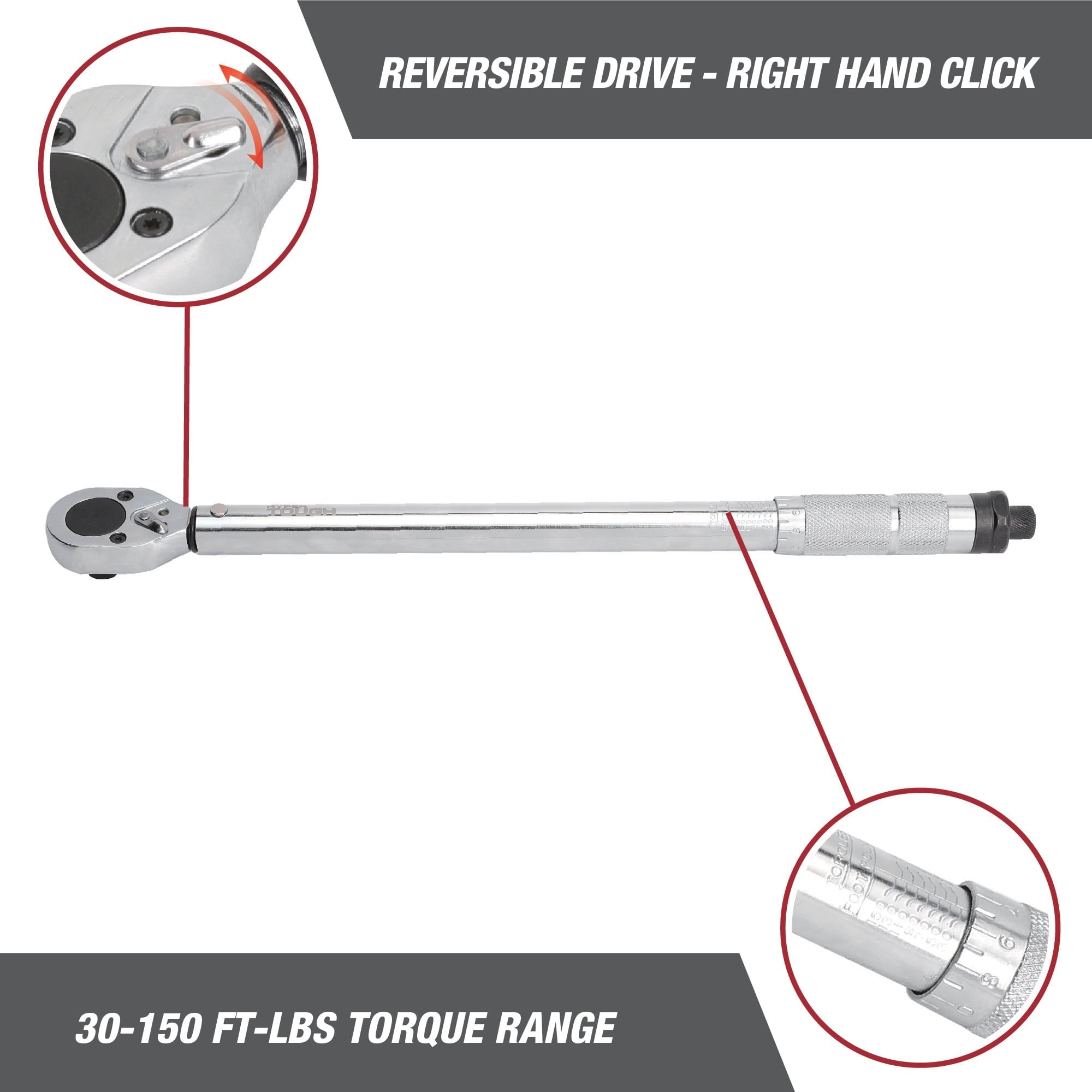 Hyper Tough Heavy Duty 1/2-inch Torque Wrench with Storage Case, 30-150 ft-lbs
