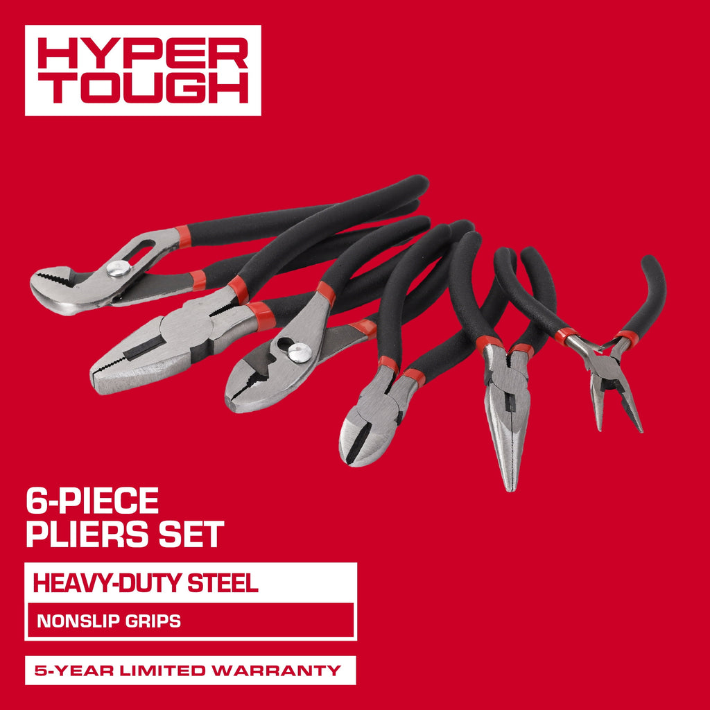 Hyper Tough 6-Piece Pliers Set with Non-Slip Grips