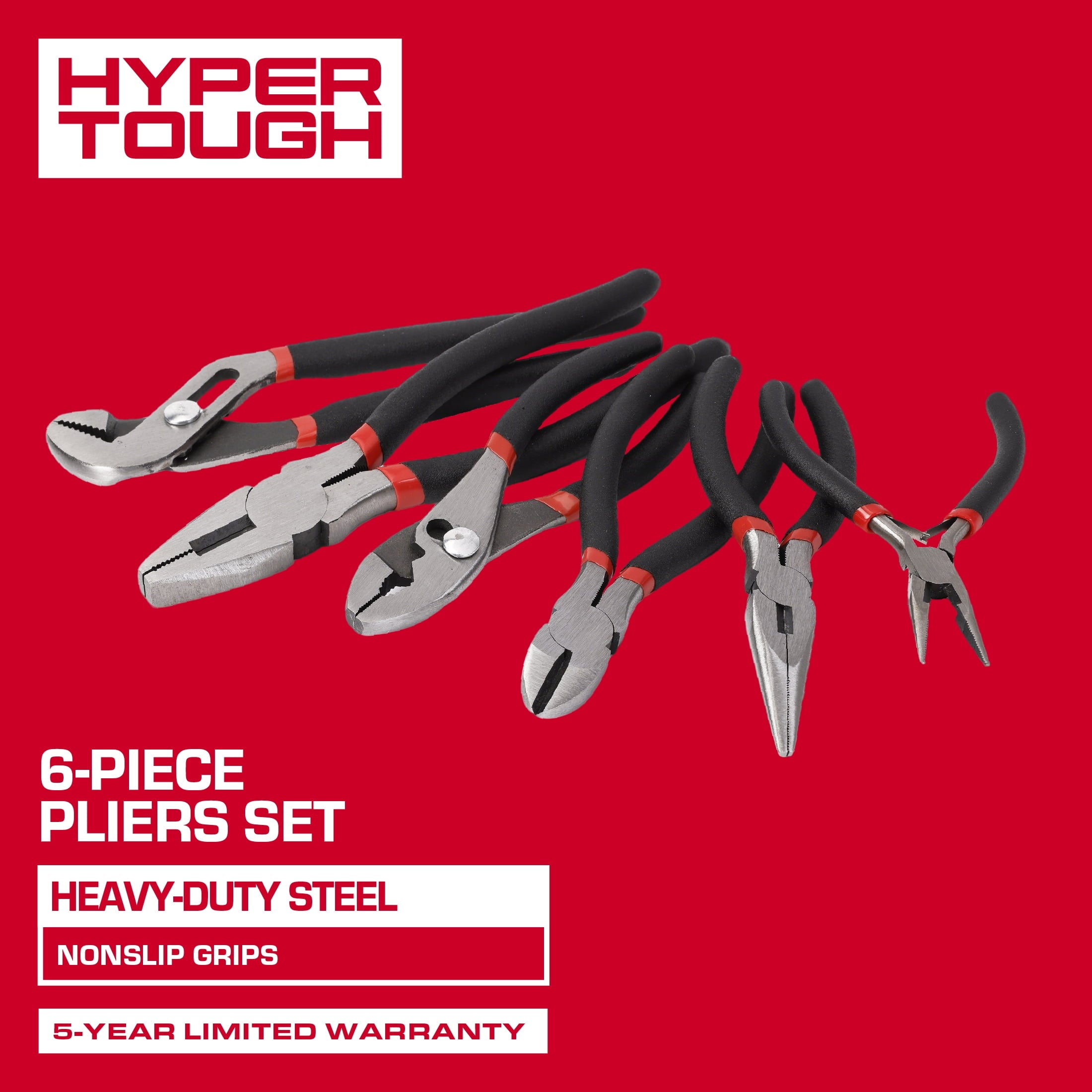 Hyper Tough 6-Piece Pliers Set with Non-Slip Grips