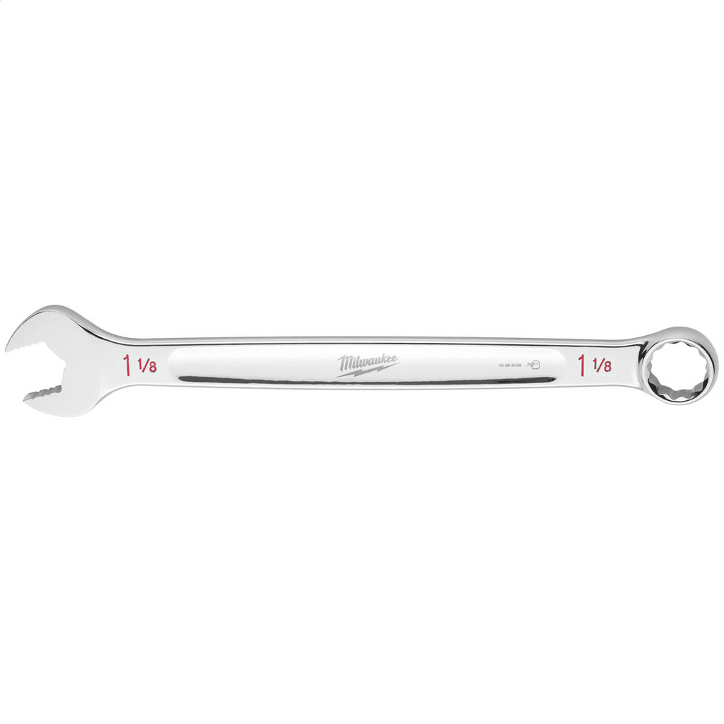 Milwaukee Tool 1-1/8 SAE Combination Wrench, 12-Point, Steel, Chrome, Ergonomic, I-Beam Handle