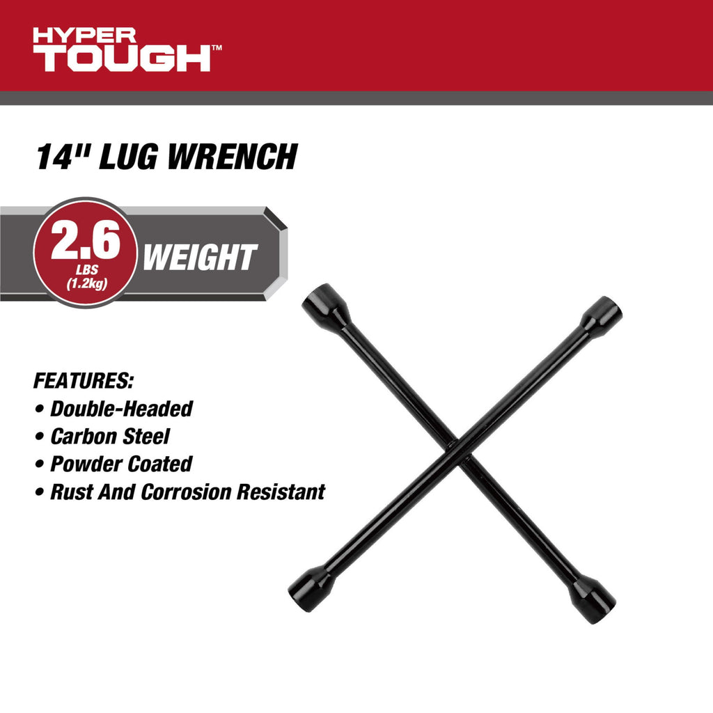 Hyper Tough 14-inch Powder Coated Lug Wrench for Tire Replacement