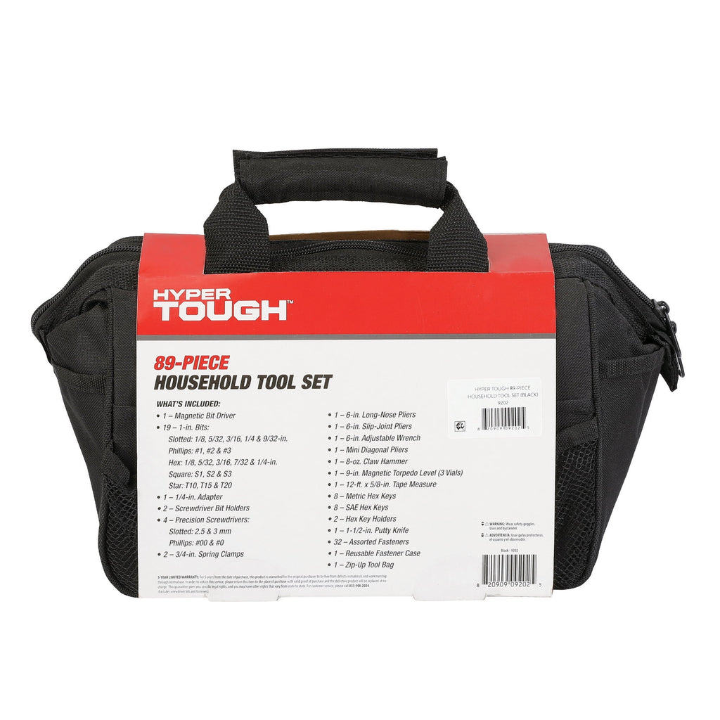 Hyper Tough 89-Piece Black Household Tool Set with 12-Pocket Tool Bag