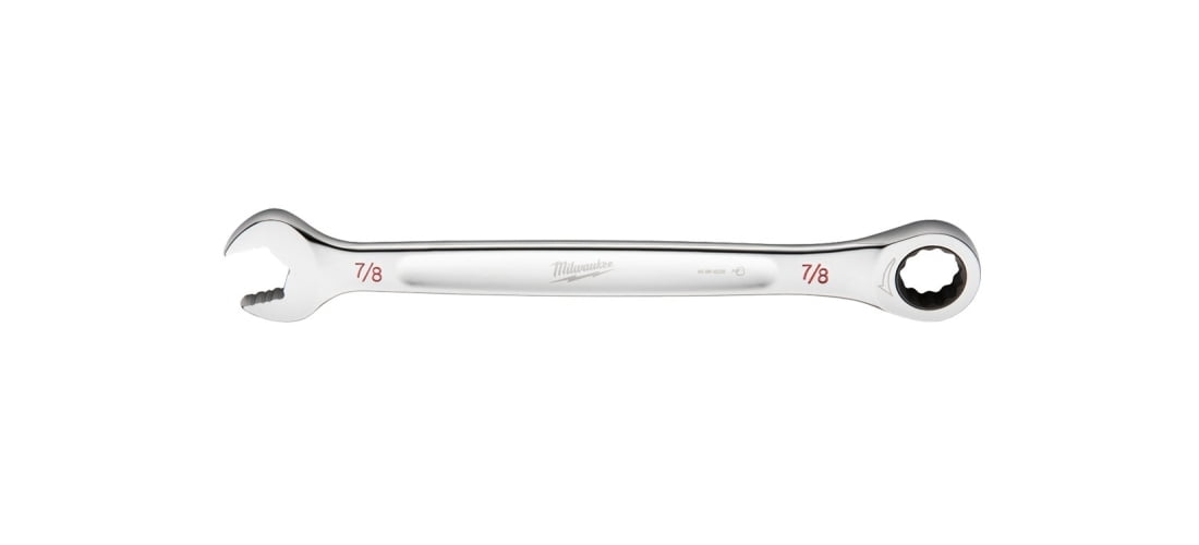 Milwaukee 45-96-9228 Ratcheting Combination Wrench, SAE, 7/8 in Head, 11.93 in L, 12-Point, Steel, Chrome