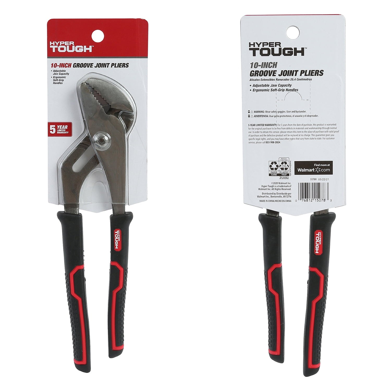 Hyper Tough 10-inch Groove Joint Pliers with Ergonomic Comfort Grips, 5178V