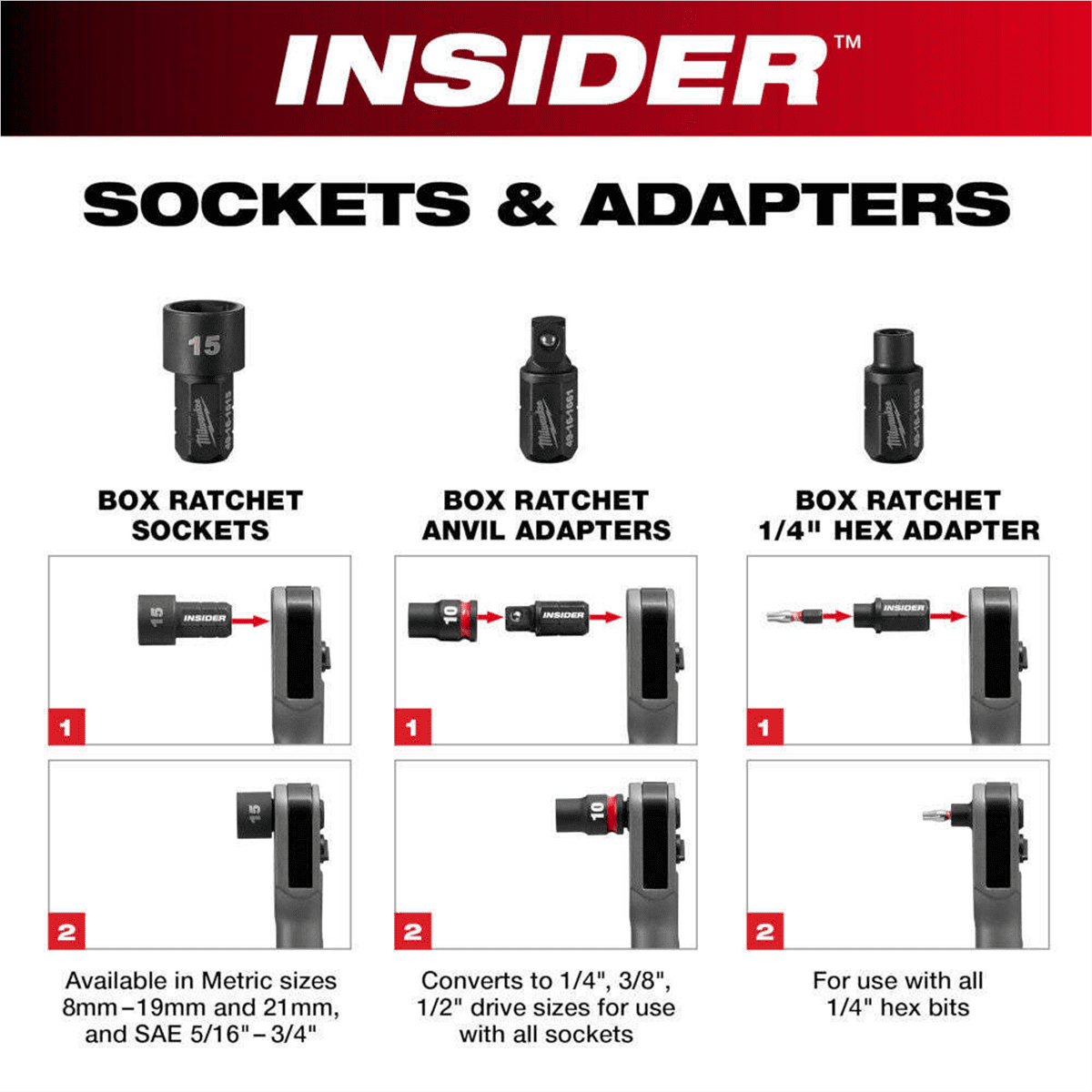 Milwaukee Tool INSIDER Box Ratchet 1/4 Anvil Adapter
