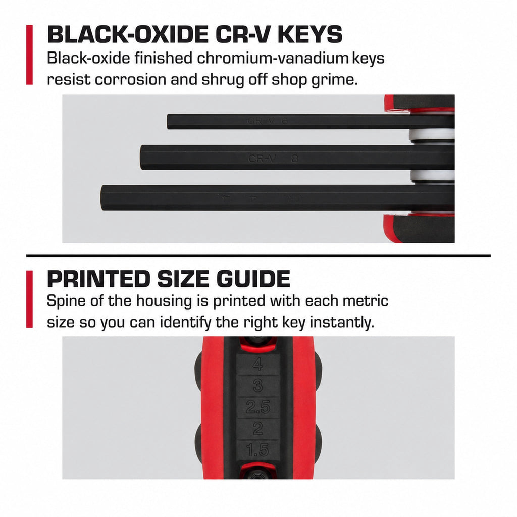 Hyper Tough Heavy-Duty Folding Metric Hex Key Set, 8 Pieces
