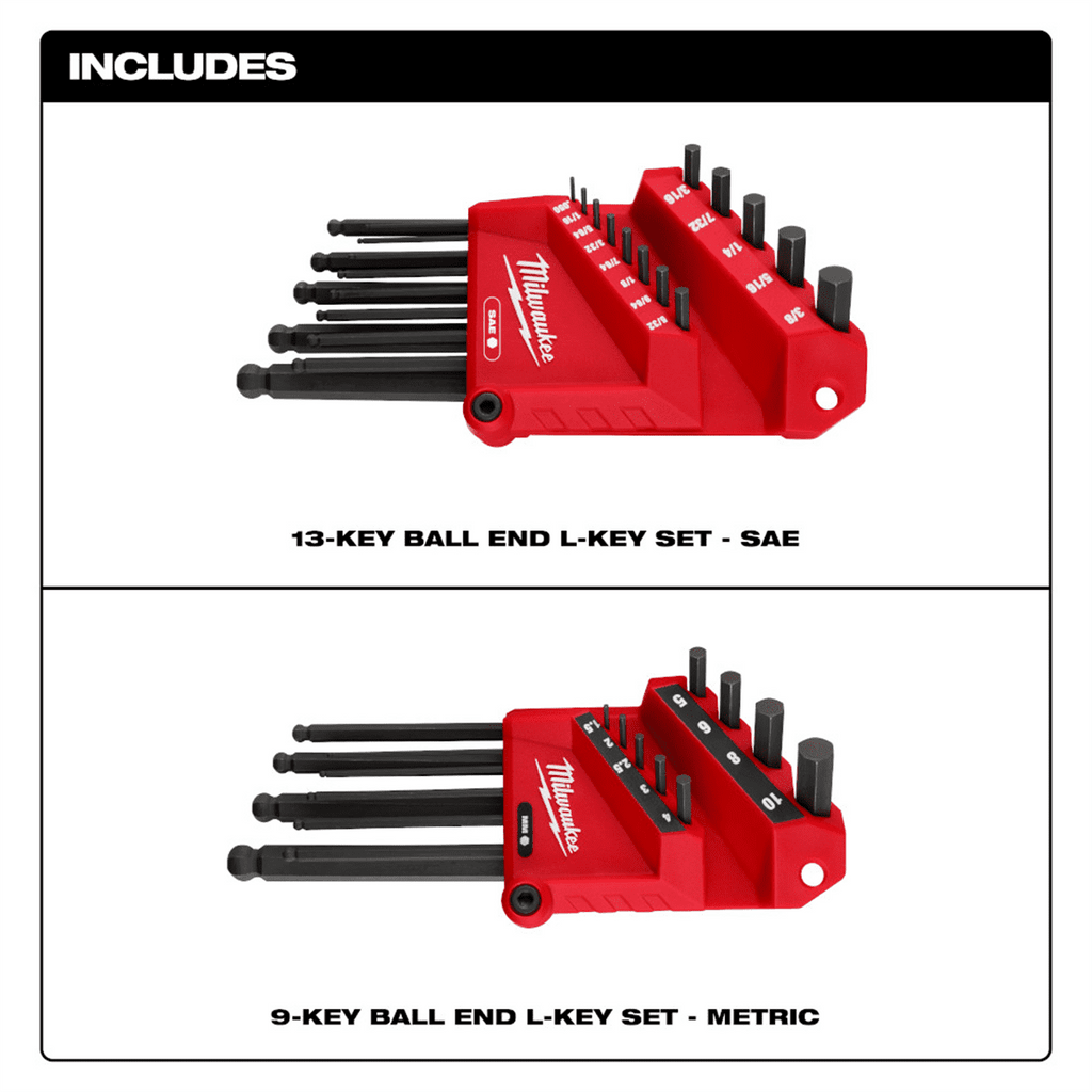 Milwaukee Tool 22-Key Ball End L-Style Hex Key Set - SAE/Metric