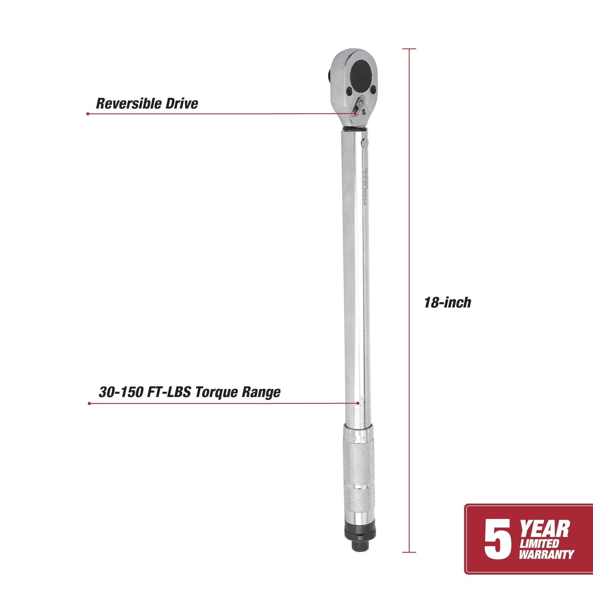 Hyper Tough Heavy Duty 1/2-inch Torque Wrench with Storage Case, 30-150 ft-lbs