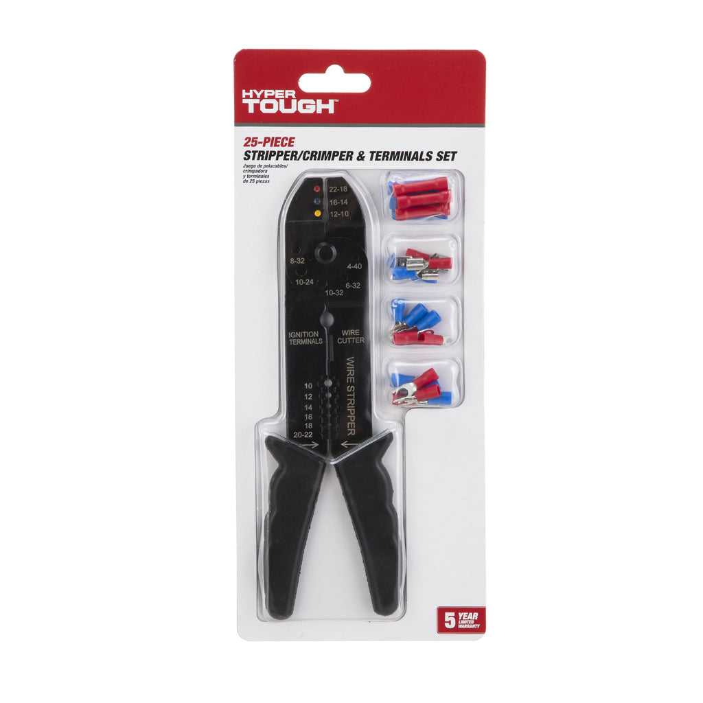 Hyper Tough Wire Stripper / Crimper and 25 Piece Terminal Set TD21802B, New, 8 oz
