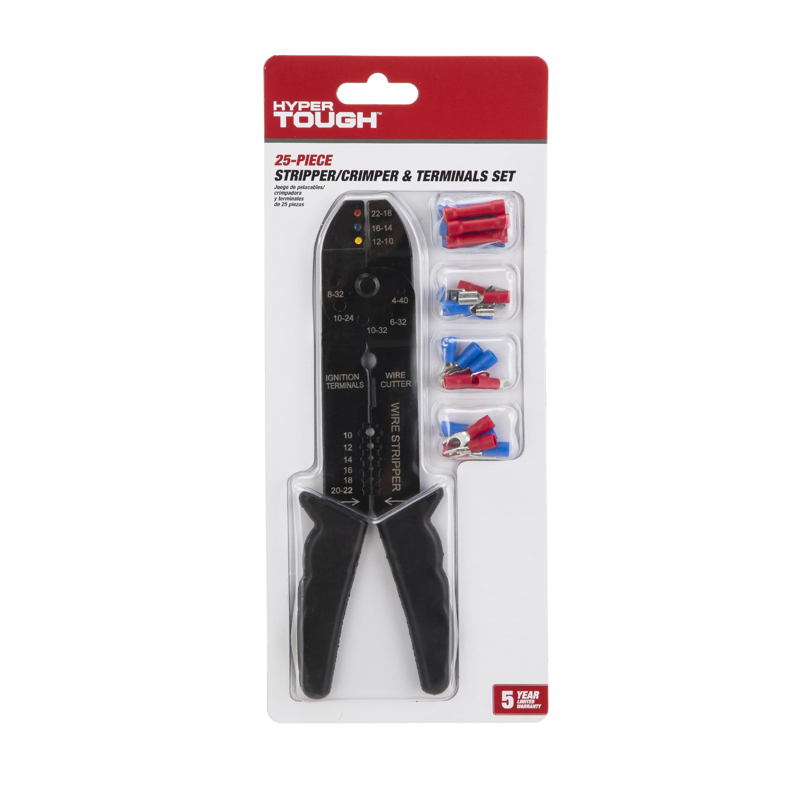 Hyper Tough Wire Stripper / Crimper and 25 Piece Terminal Set TD21802B, New, 8 oz