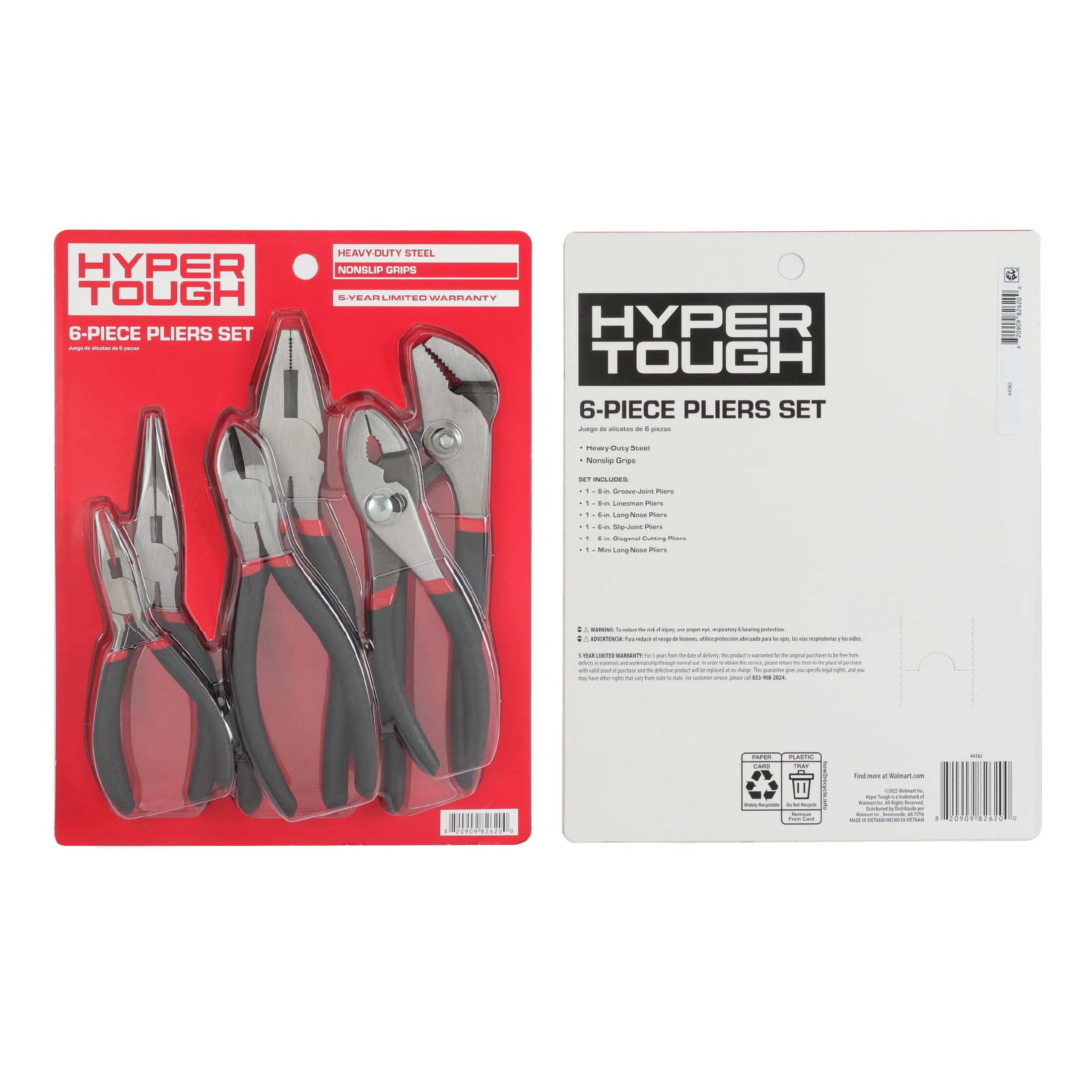 Hyper Tough 6-Piece Pliers Set with Non-Slip Grips