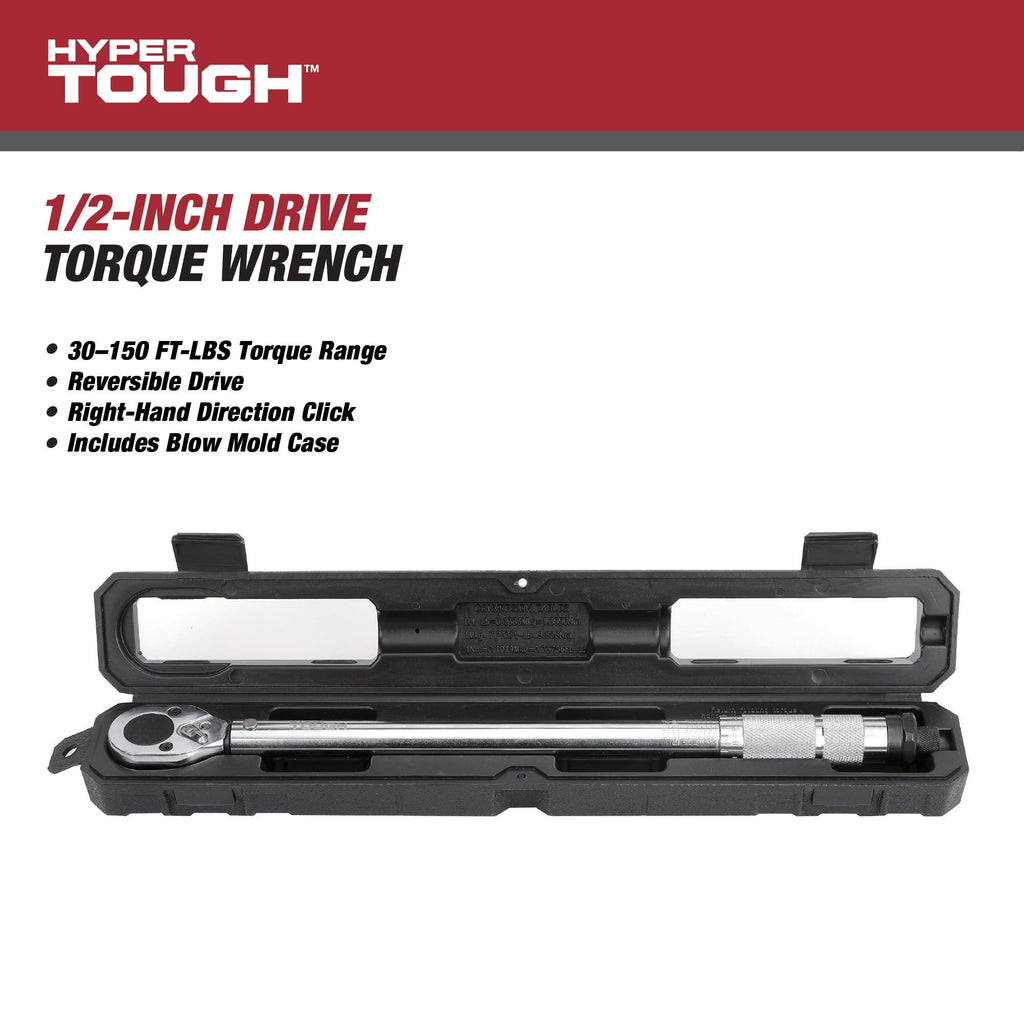 Hyper Tough Heavy Duty 1/2-inch Torque Wrench with Storage Case, 30-150 ft-lbs