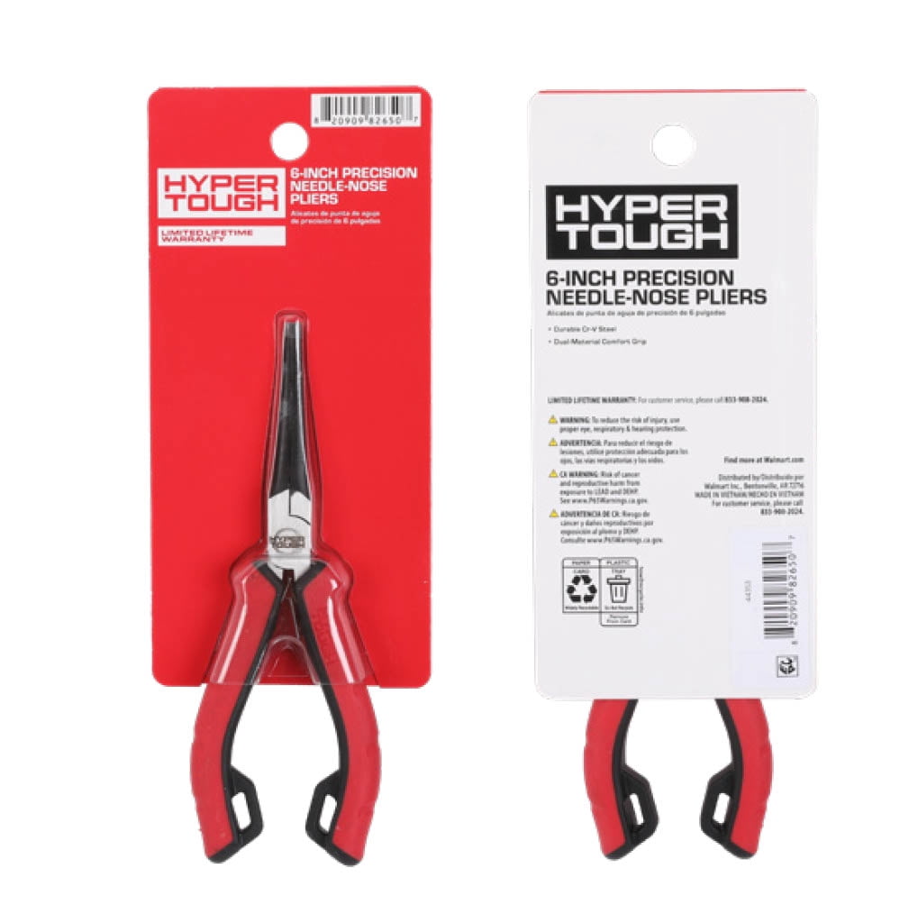Hyper Tough 6-inch Needle-nose Pliers with Dual Material Comfort Grips