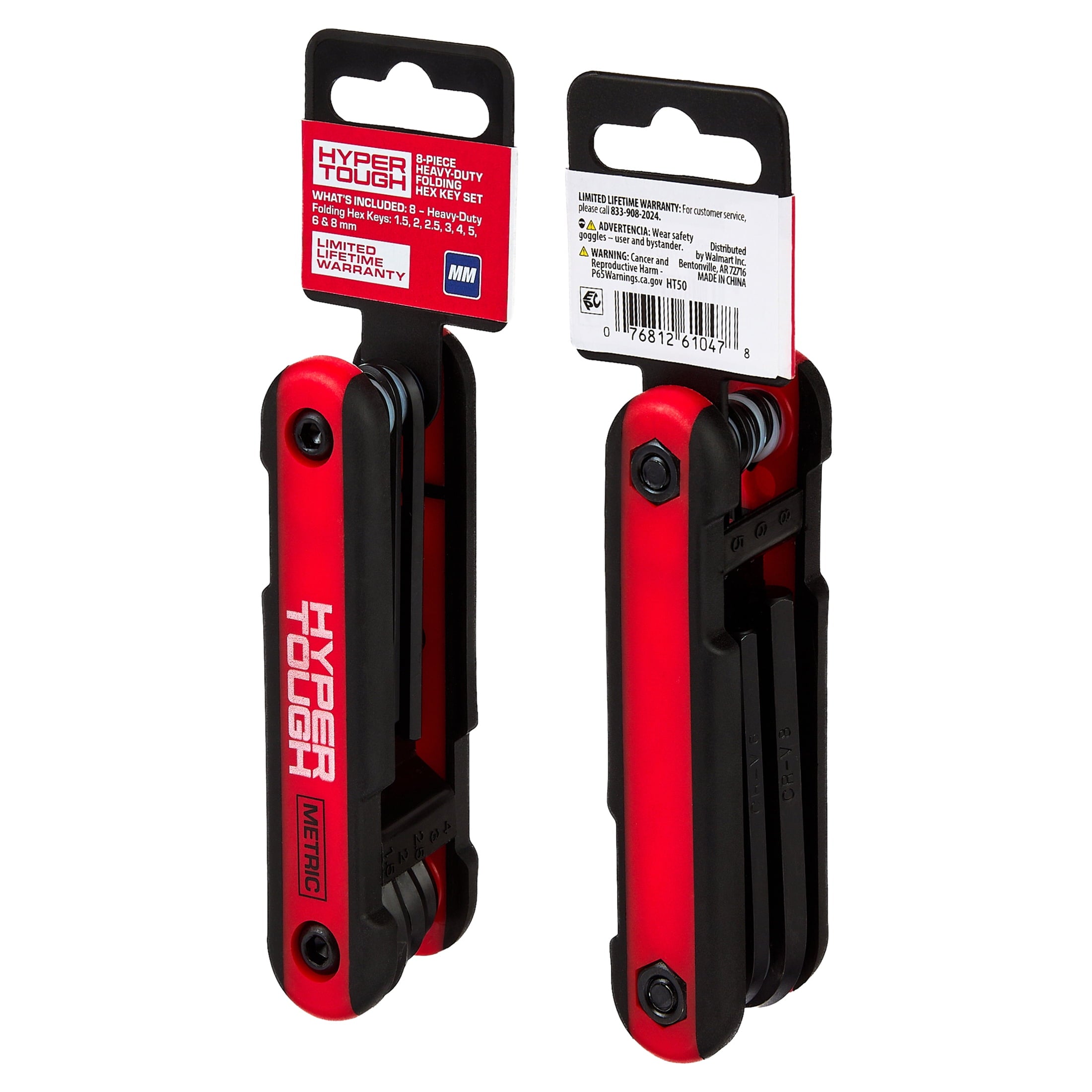 Hyper Tough Heavy-Duty Folding Metric Hex Key Set, 8 Pieces