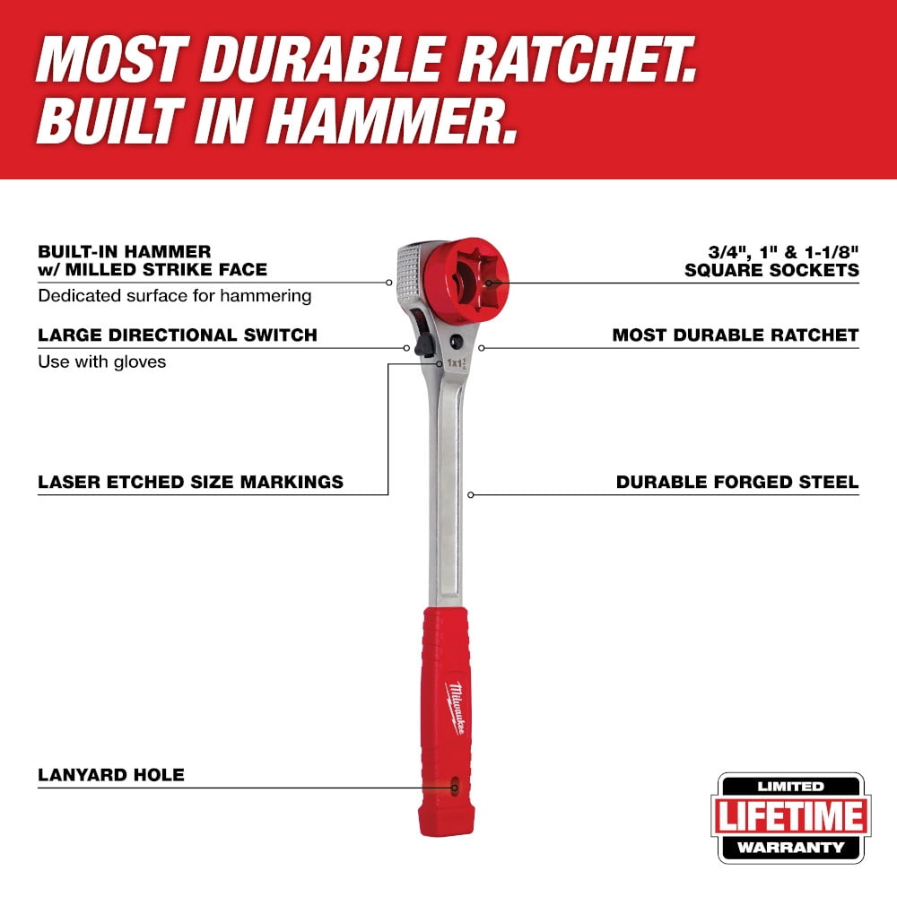 Milwaukee 48-22-9213M Lineman's High-Leverage Ratcheting Wrench w/ Milled Strike Face