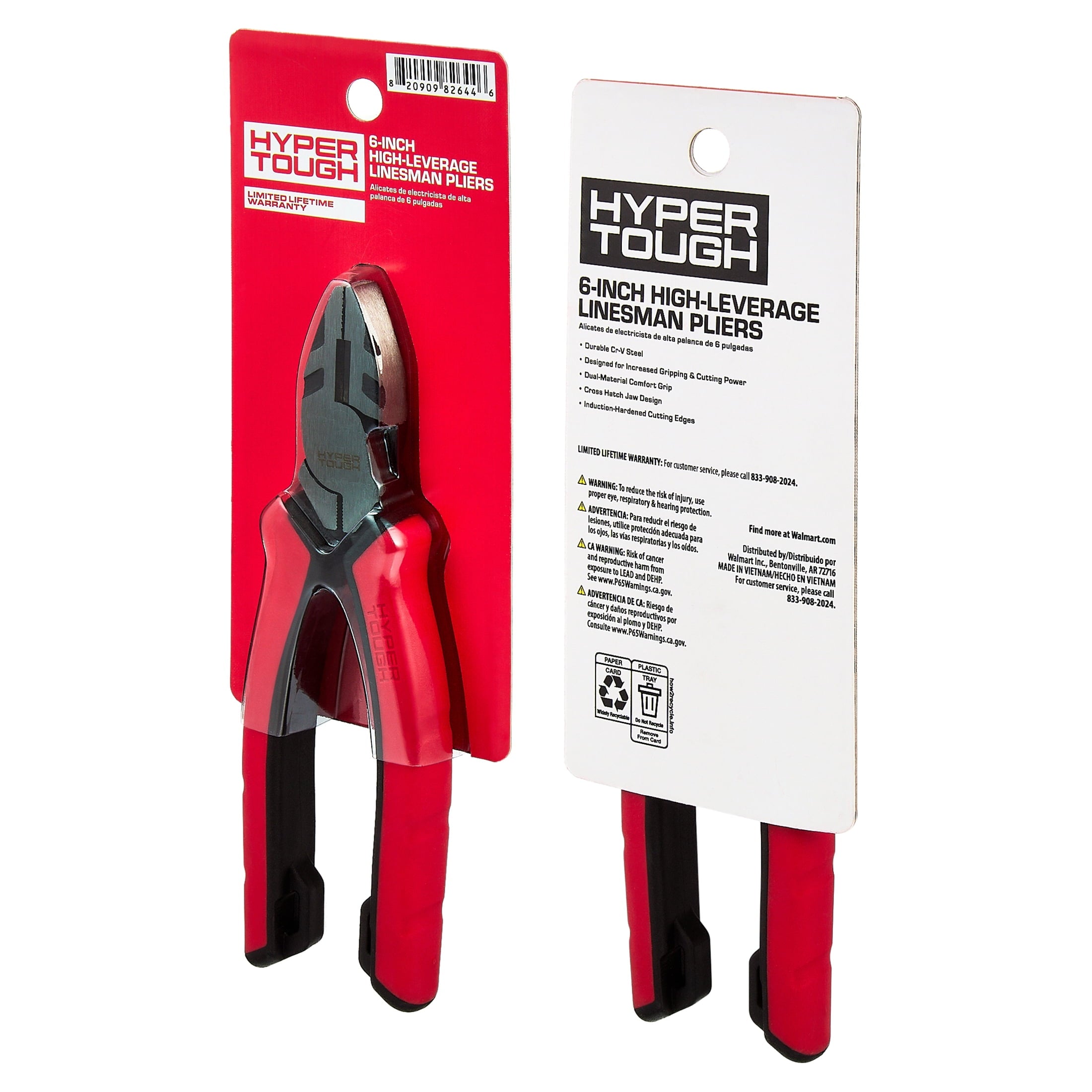 Hyper Tough 8-inch Long-nose Pliers with Dual Material Comfort Grips