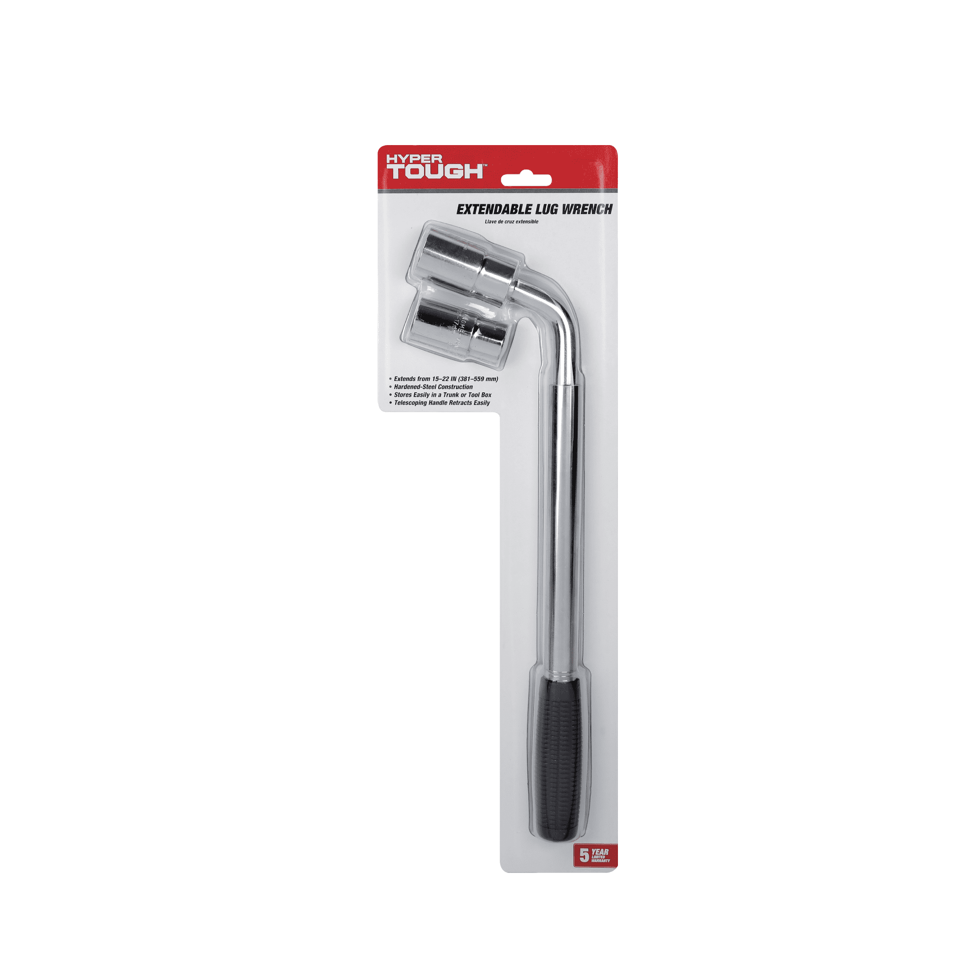 Hyper Tough Heavy Duty Extendable Lug Wrench, 15 to 22-inch Tire Iron, Chrome