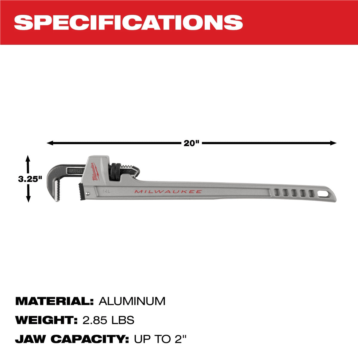 Milwaukee Tool 14L Aluminum Pipe Wrench with POWERLENGTH Handle