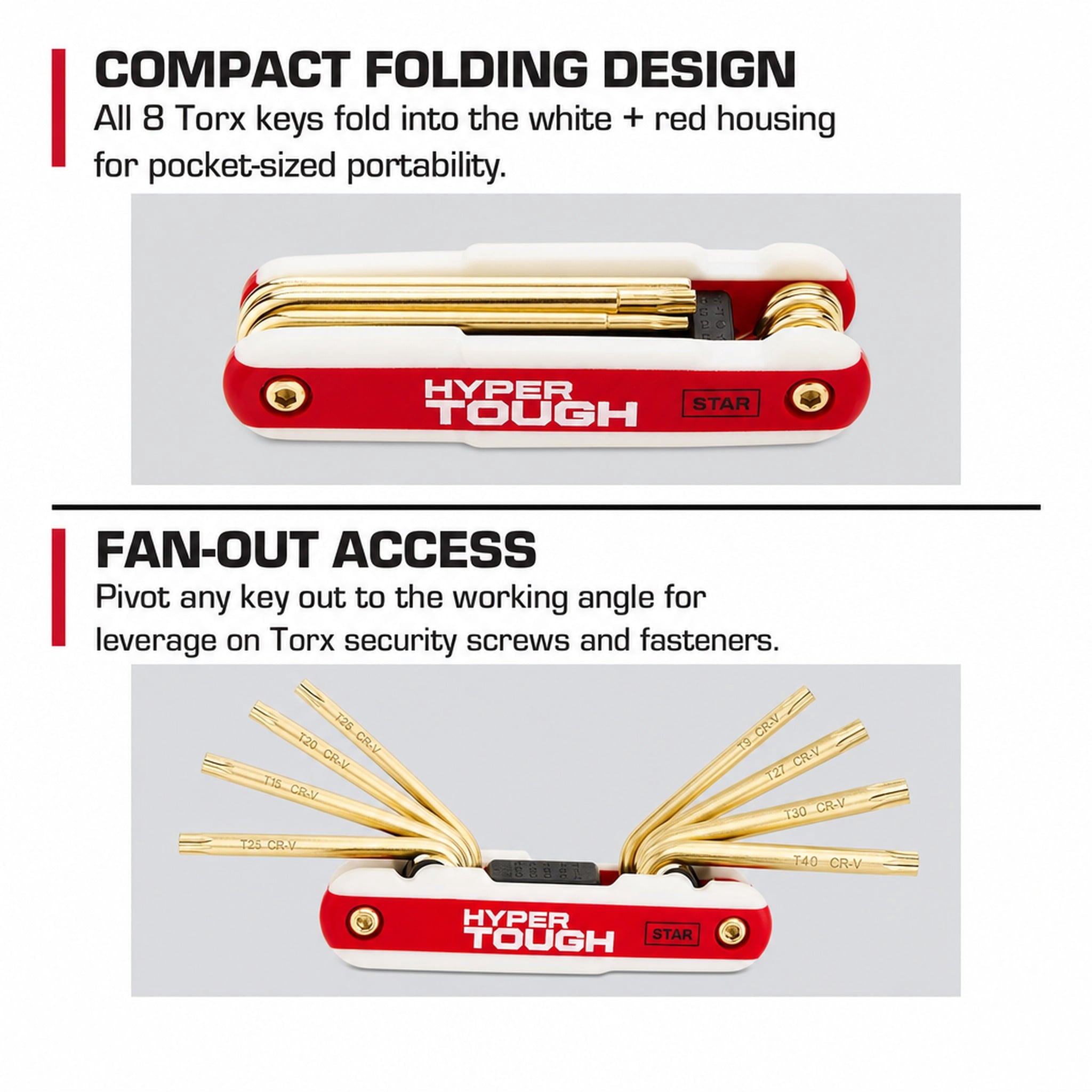 Hyper Tough Heavy-Duty Folding Star Hex Key Set, 8 Pieces