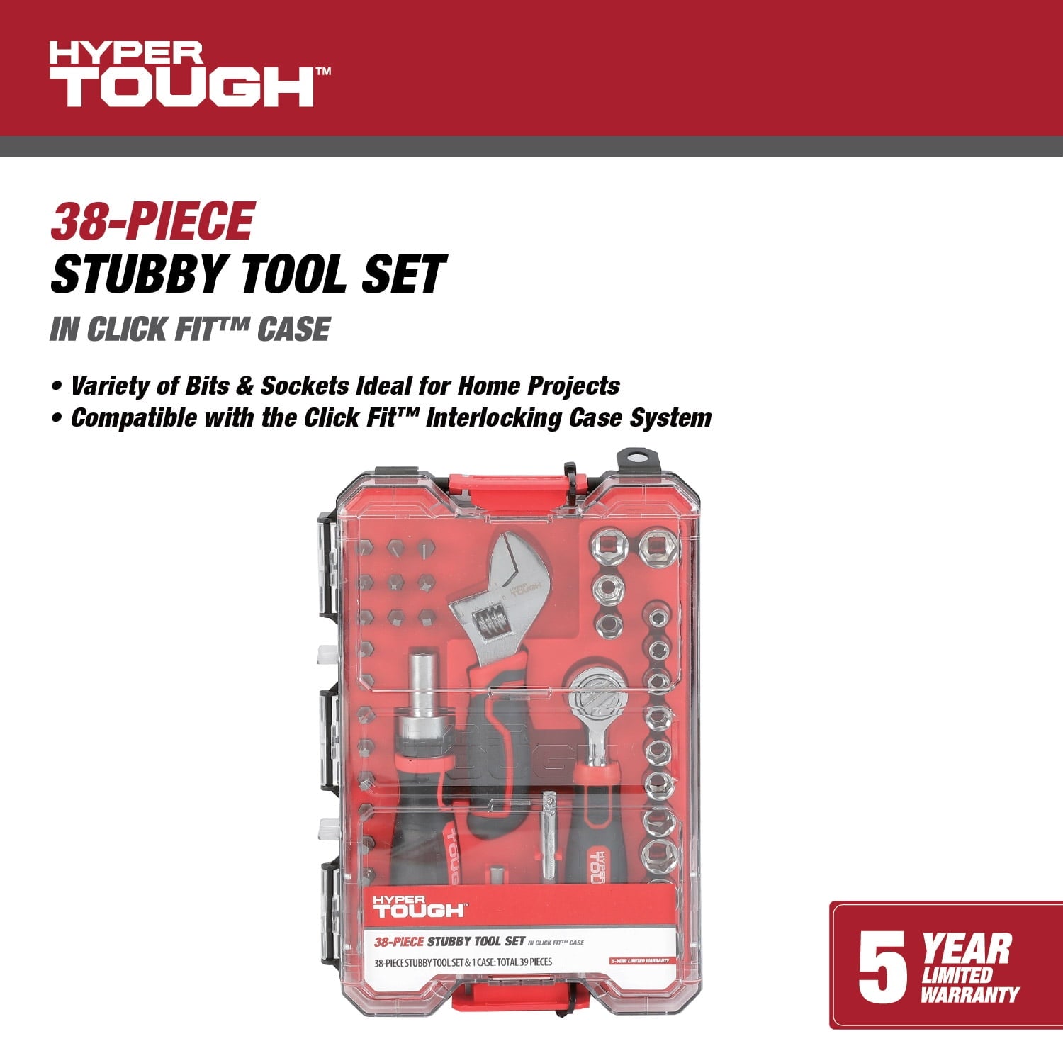 Hyper Tough 38-Piece Stubby Tool Set in Click Fit? Case