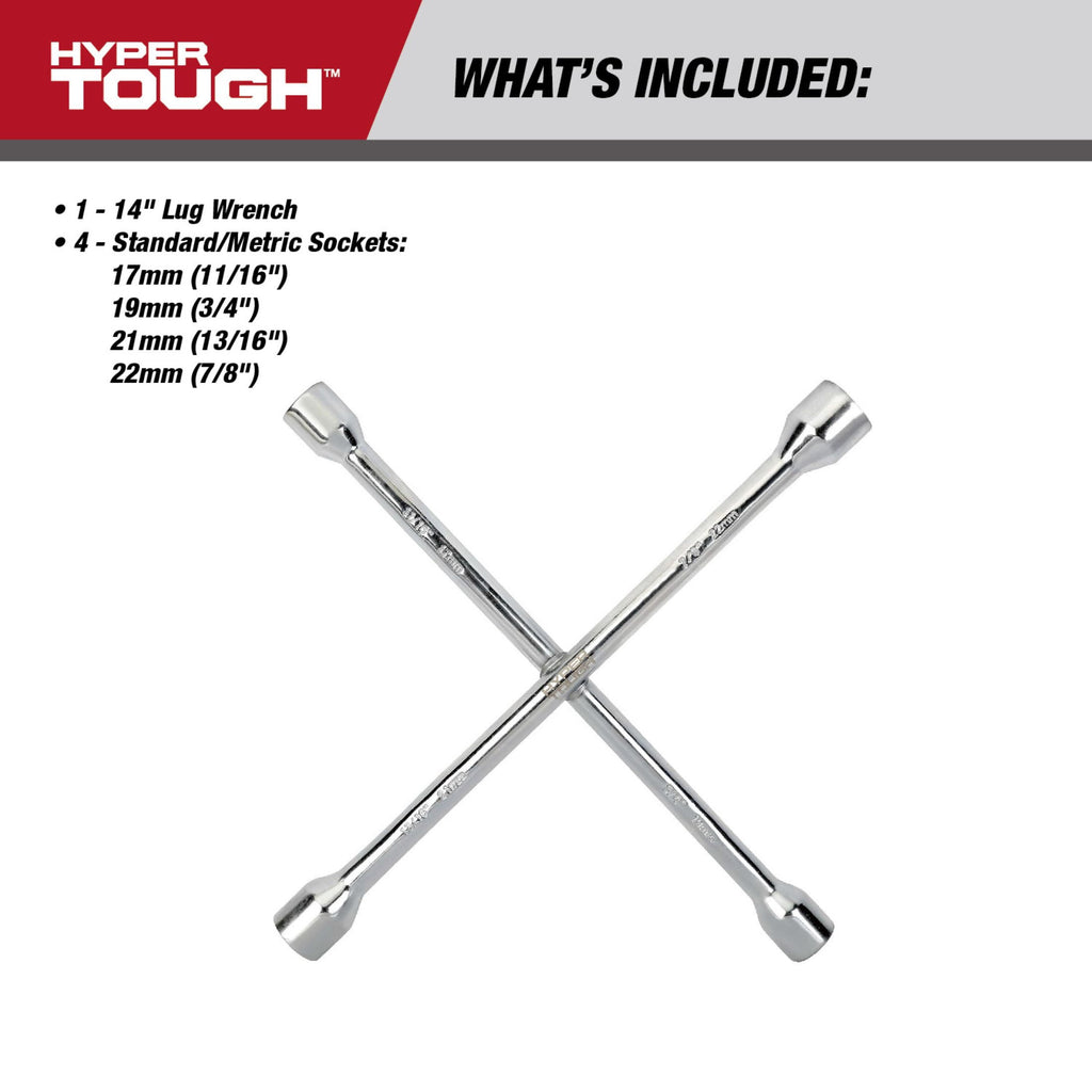 Hyper Tough 14-inch Lug Wrench with Anti-Corrosion Plating for Easy Tire Replacement