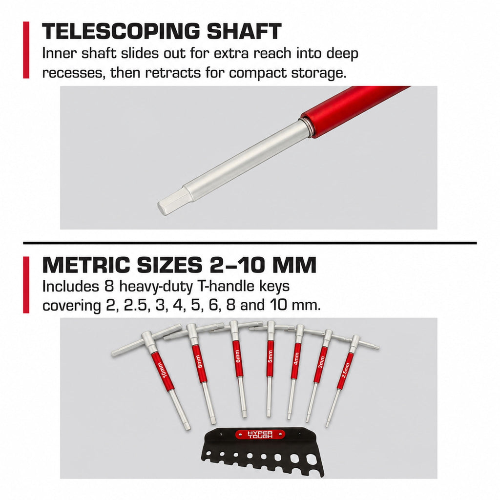 Hyper Tough Heavy-Duty T-Handle Hex Key Set, 8 Pieces