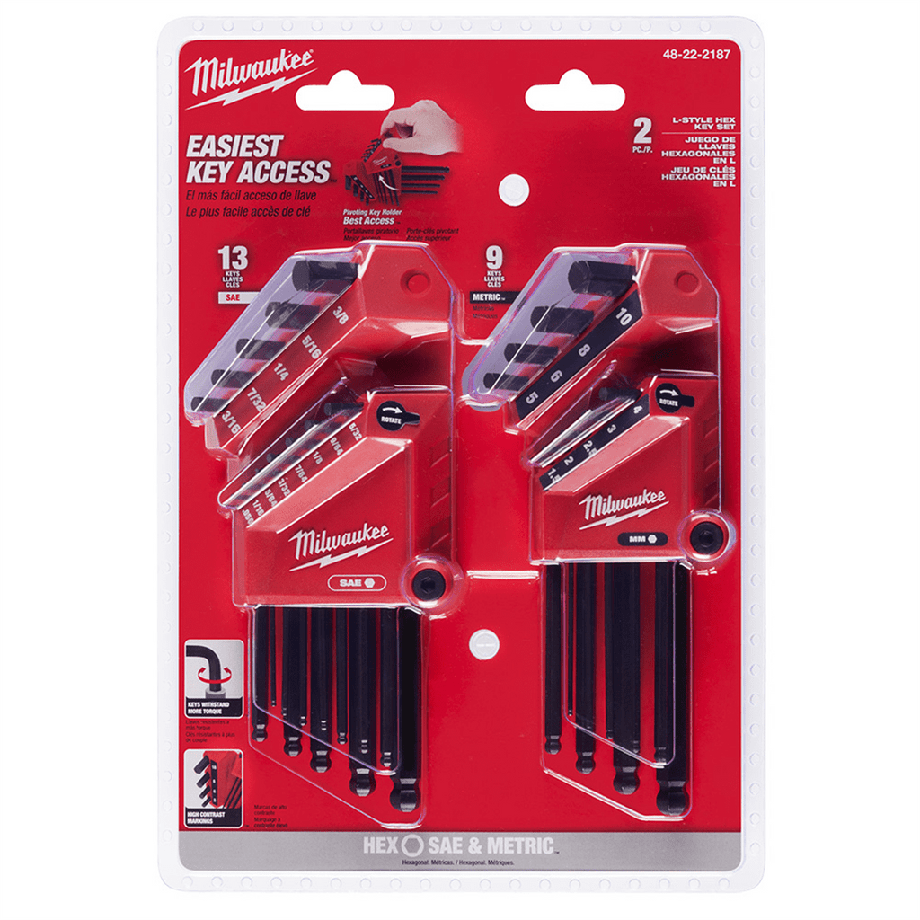 Milwaukee Tool 22-Key Ball End L-Style Hex Key Set - SAE/Metric