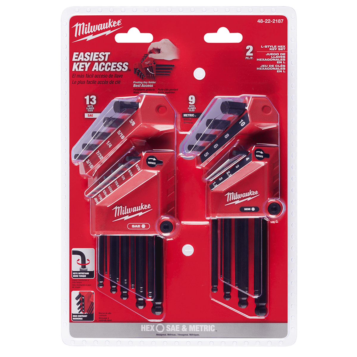Milwaukee Tool 22-Key Ball End L-Style Hex Key Set - SAE/Metric