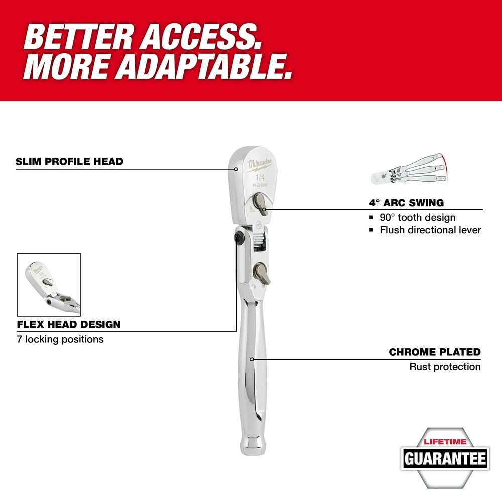 Milwaukee Tool 1/4 Drive 9 Flex Head Ratchet