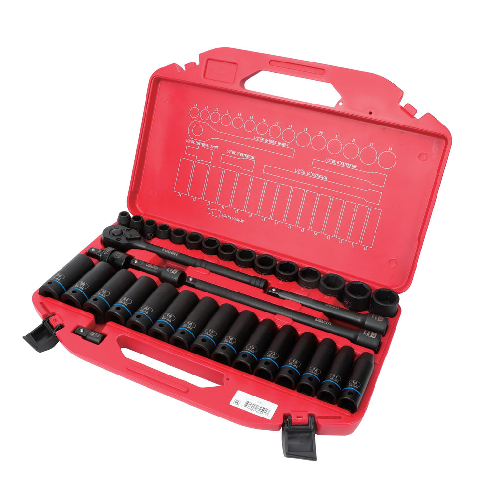 Hyper Tough 36-Piece 1/2-inch Drive Metric CRMO Impact Socket Set (mm)