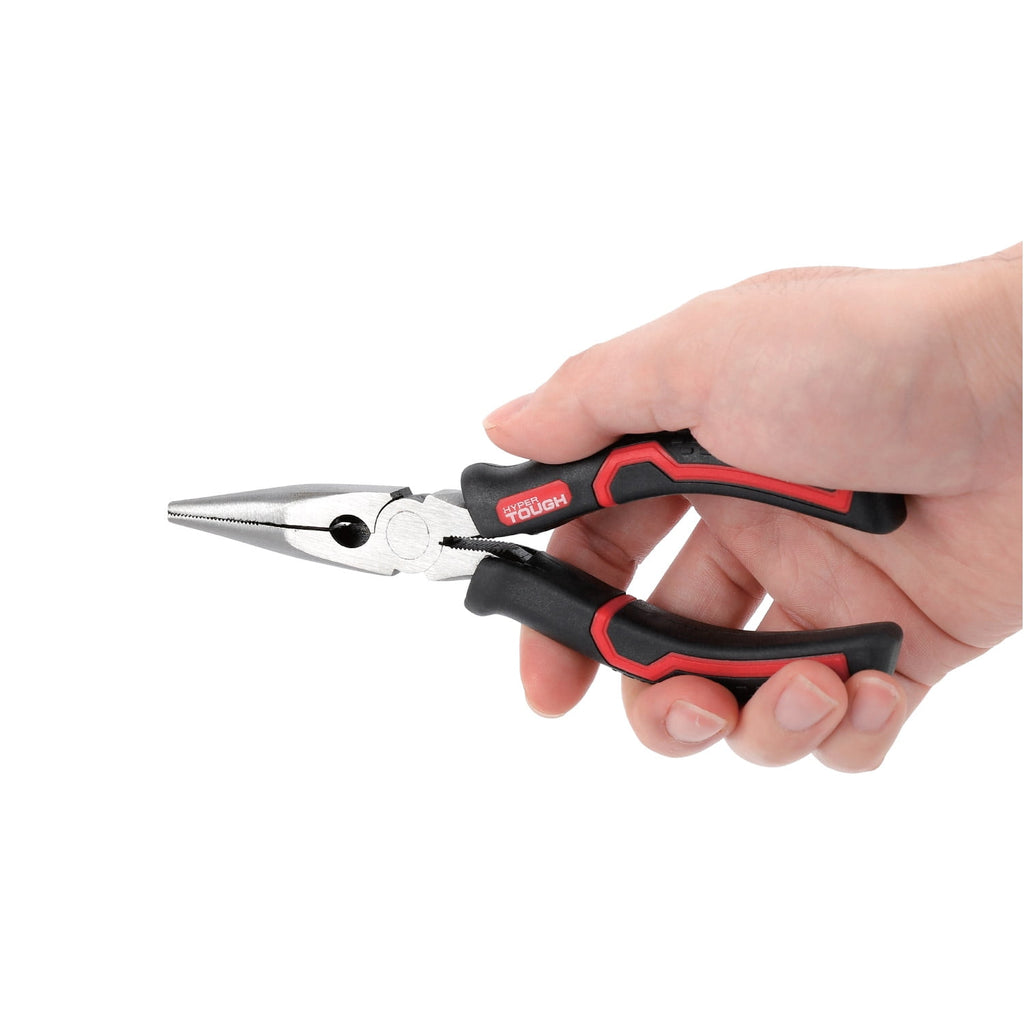 Hyper Tough 6-inch Long Nose Pliers with Ergonomic Soft Grip Handles