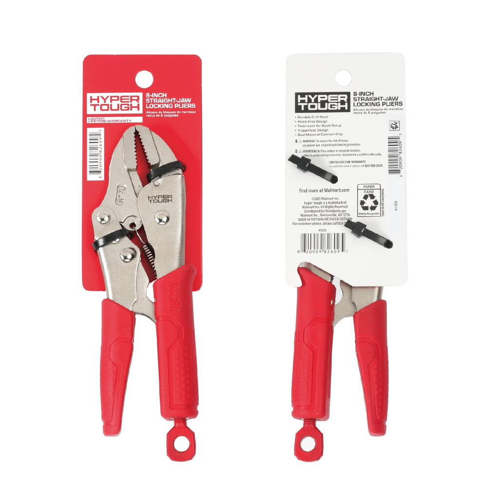 Hyper Tough 8-inch Straight Jaw Locking Pliers with Triggerless Release