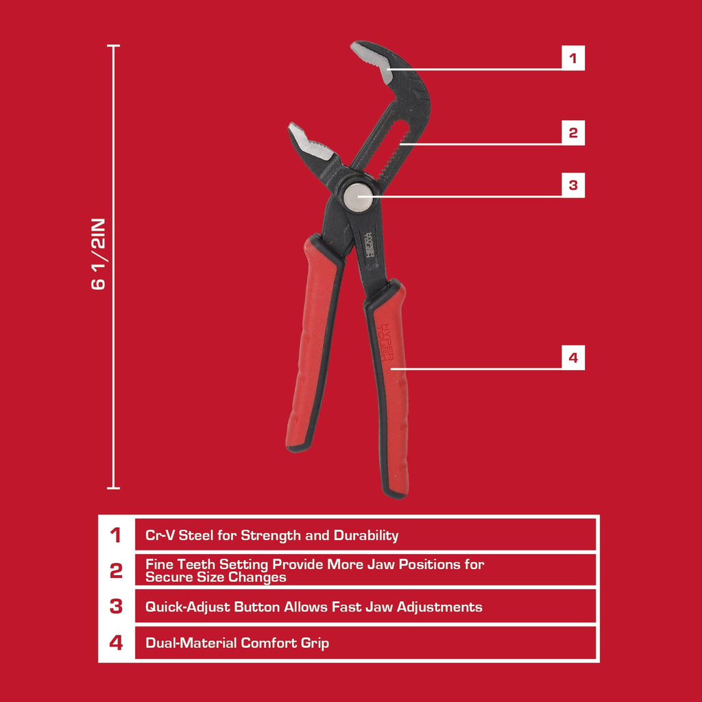 Hyper Tough 6-inch Quick Adjust Groove Joint Pliers
