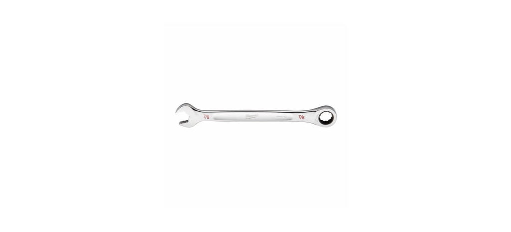 Milwaukee 45-96-9228 Ratcheting Combination Wrench, SAE, 7/8 in Head, 11.93 in L, 12-Point, Steel, Chrome