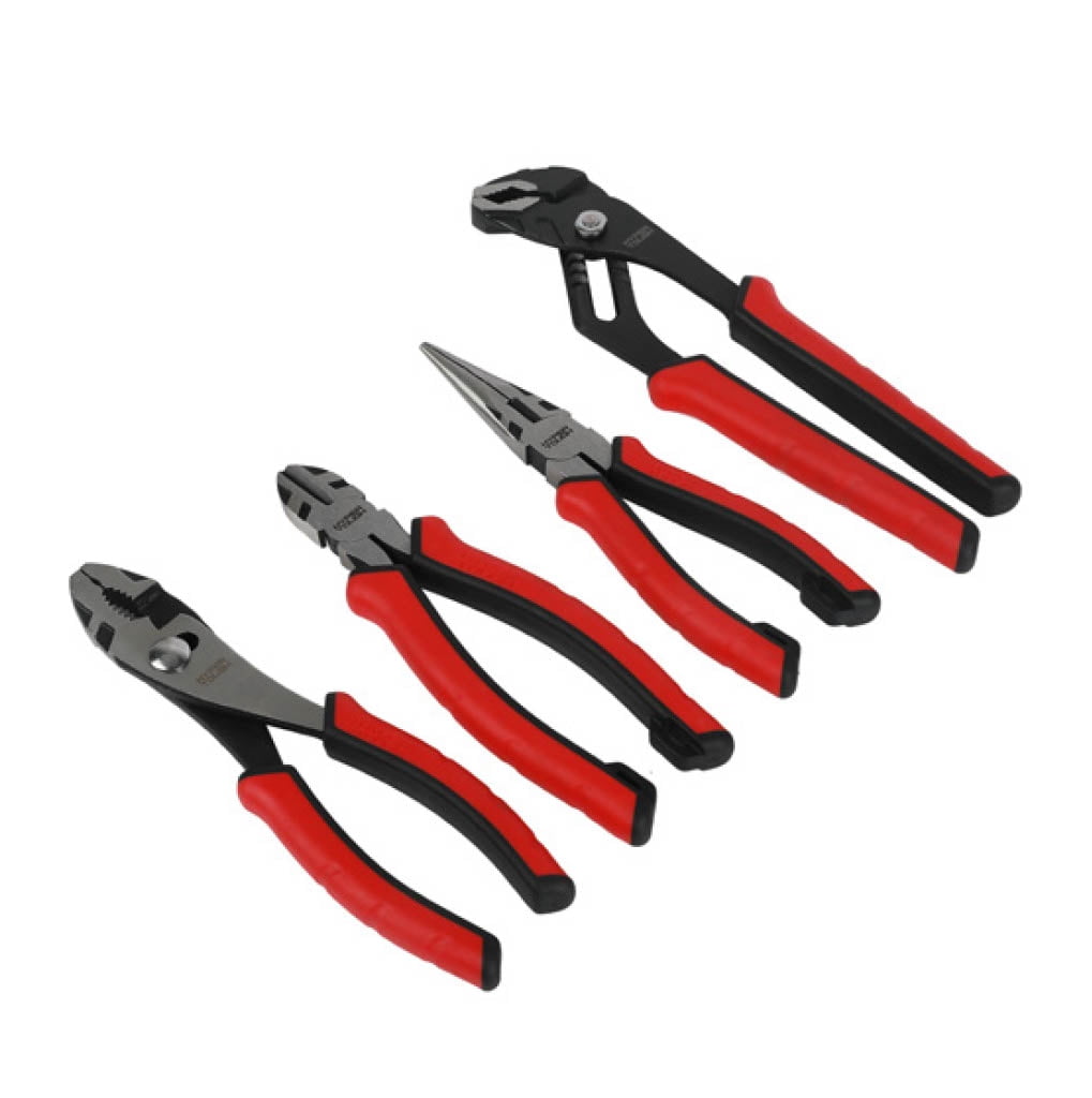 Hyper Tough 4-Piece CR-V Pliers Set with Dual Material Comfort Grips