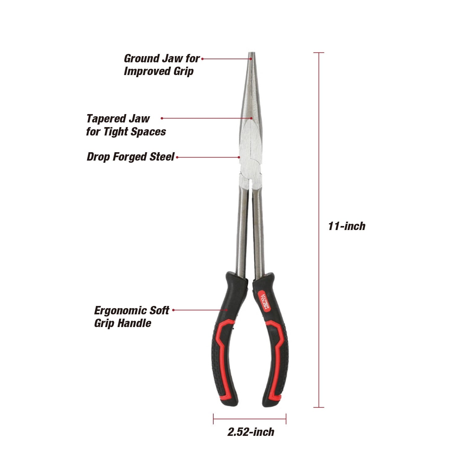 Hyper Tough 11-inch Long Nose Pliers with Ergonomic Soft Grip Handles