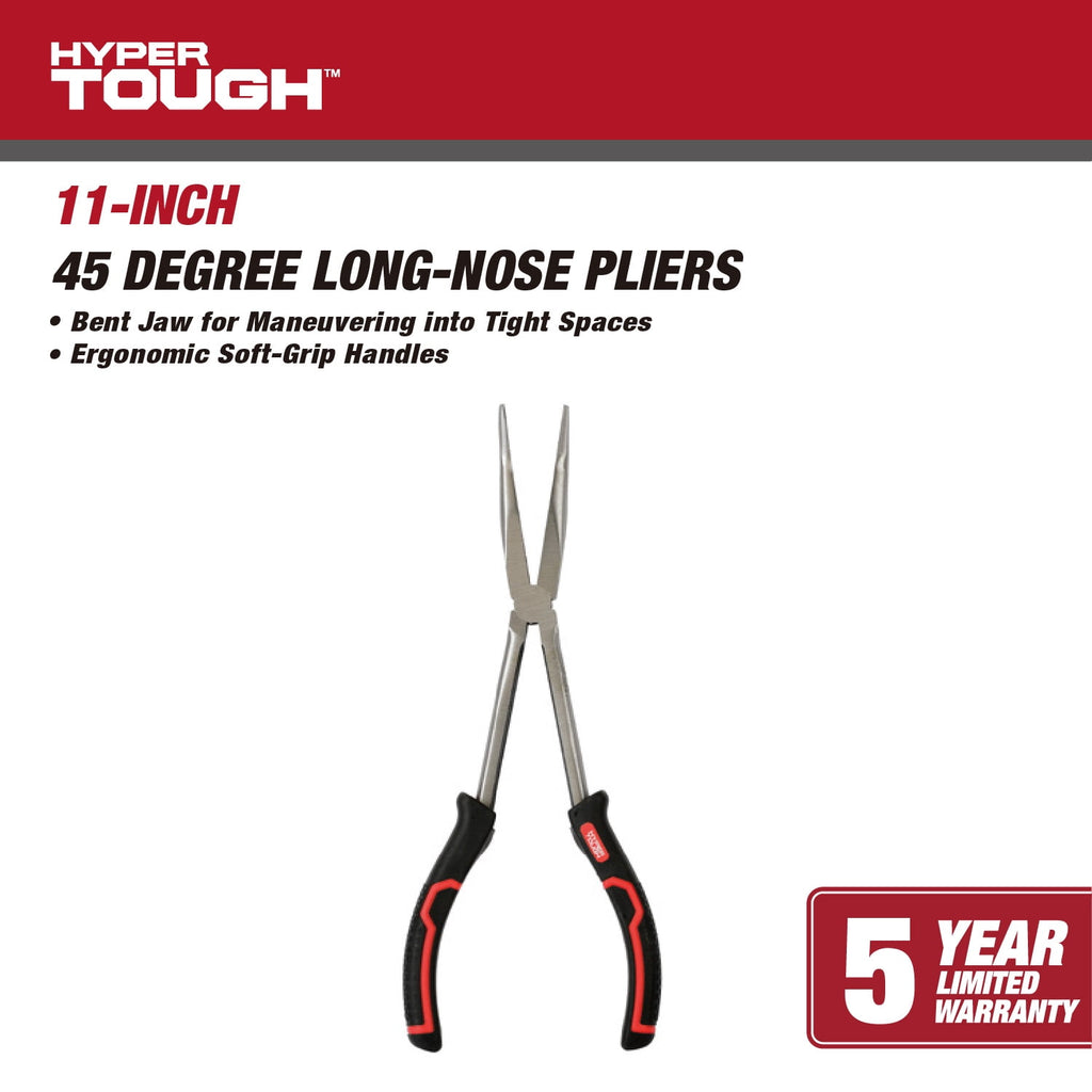 Hyper Tough 11-inch 45 Degree Long Nose Plier with Ergonomic Soft Grip Handles