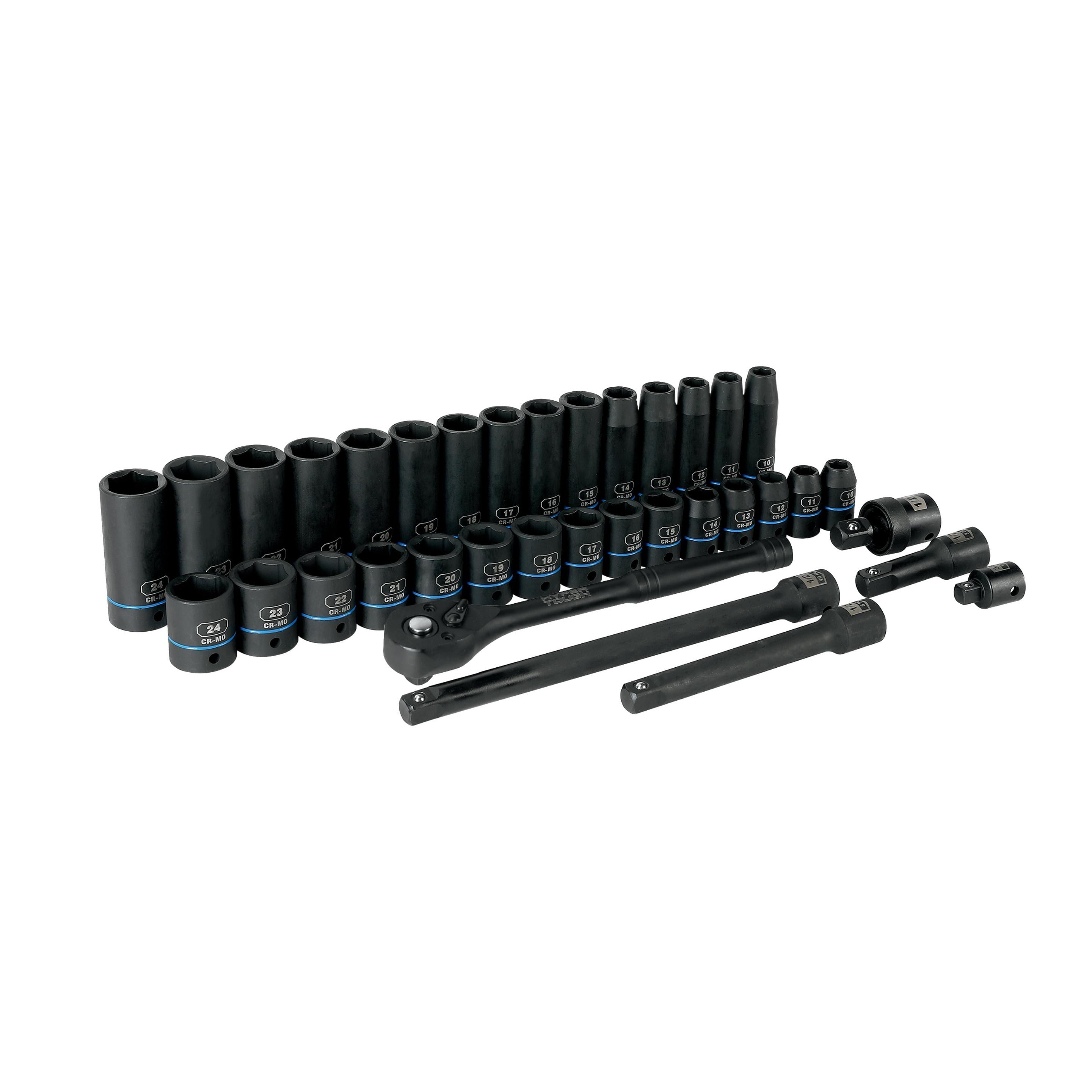 Hyper Tough 36-Piece 1/2-inch Drive Metric CRMO Impact Socket Set (mm)