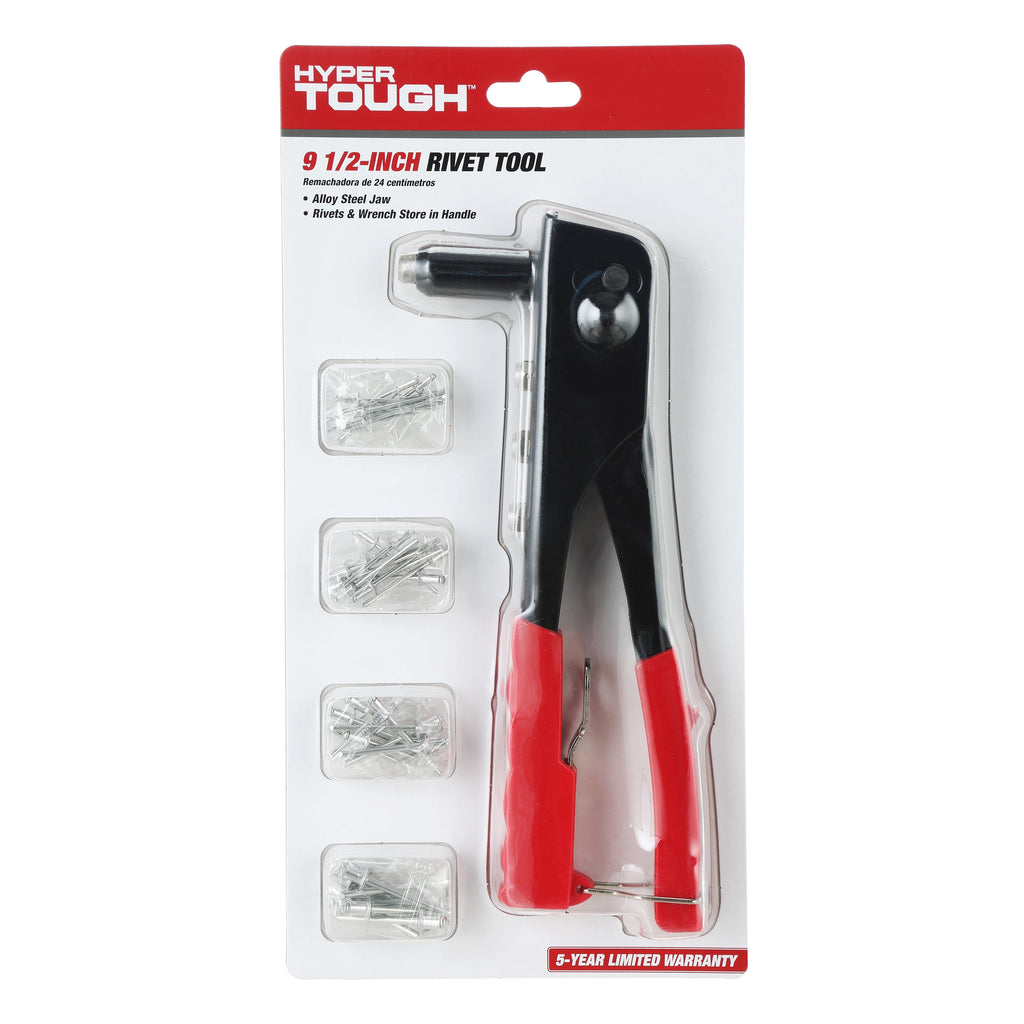 Hyper Tough 9.5 inch Rivet Tool with 40 Assorted Rivets TN12556J, Black and Red