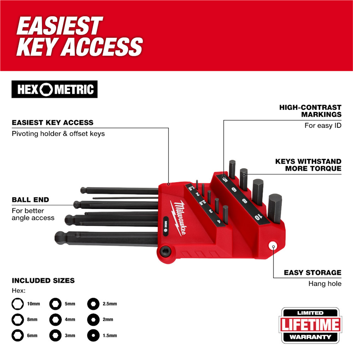 Milwaukee Tool 22-Key Ball End L-Style Hex Key Set - SAE/Metric