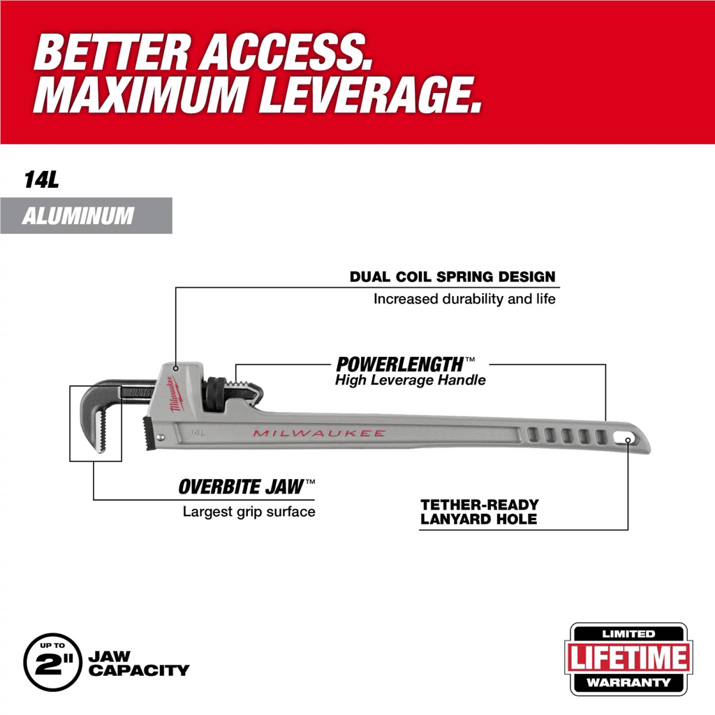 Milwaukee Tool 14L Aluminum Pipe Wrench with POWERLENGTH Handle