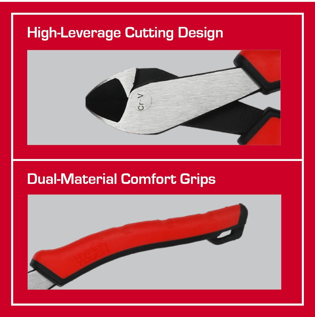 Hyper Tough 8-inch High Leverage Diagonal Pliers with Dual Material Comfort Grips