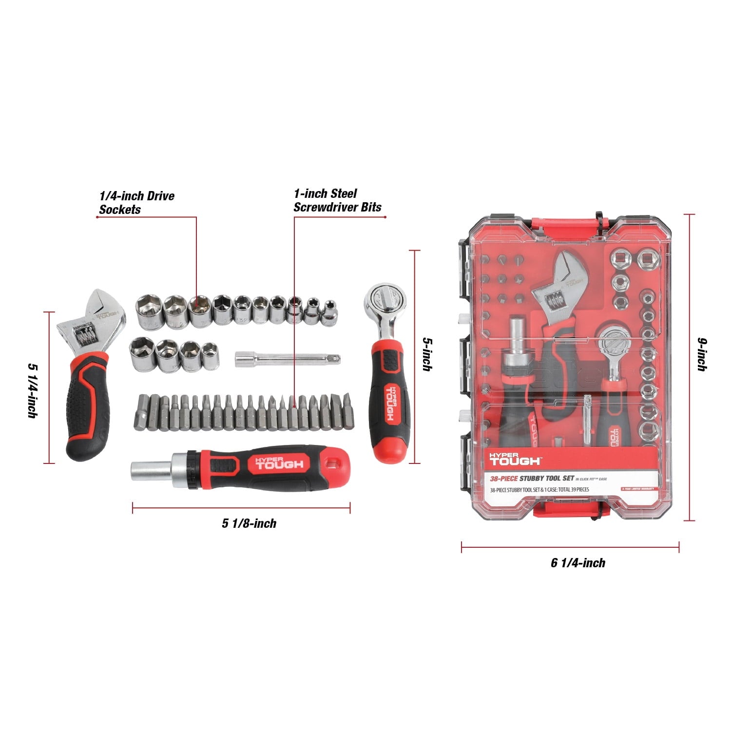 Hyper Tough 38-Piece Stubby Tool Set in Click Fit? Case