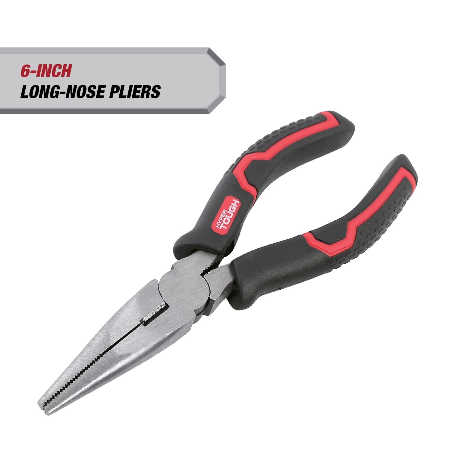 Hyper Tough 6-inch Long Nose Pliers with Ergonomic Soft Grip Handles